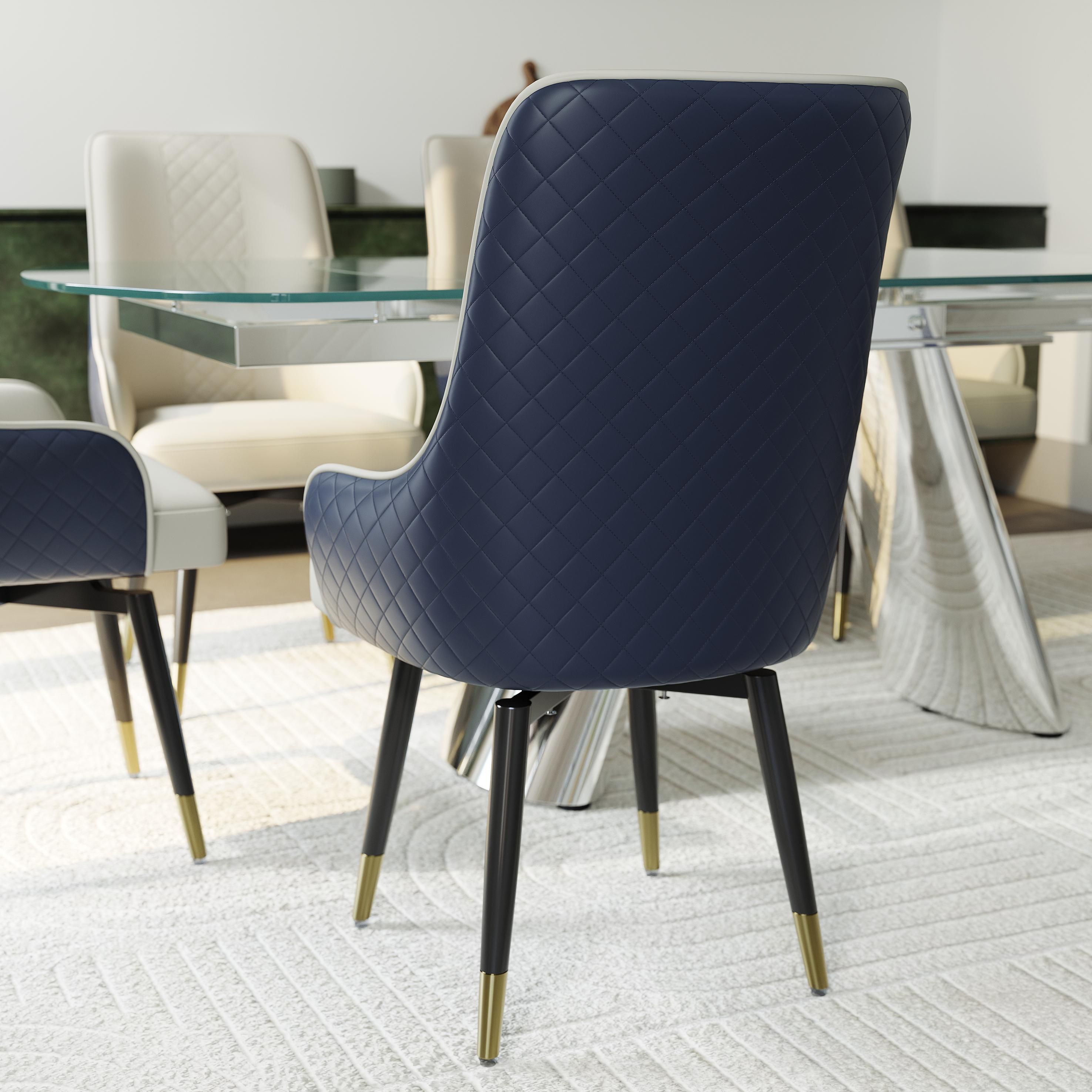 PU Leather Navy Blue PU Leather Dining Chairs