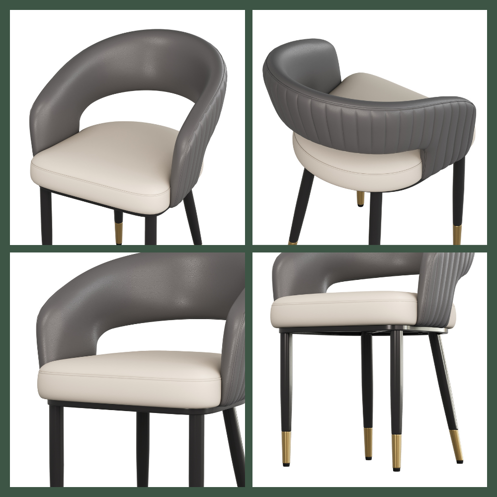 Stainless Steel Dark Gray PU Leather Dining Chairs