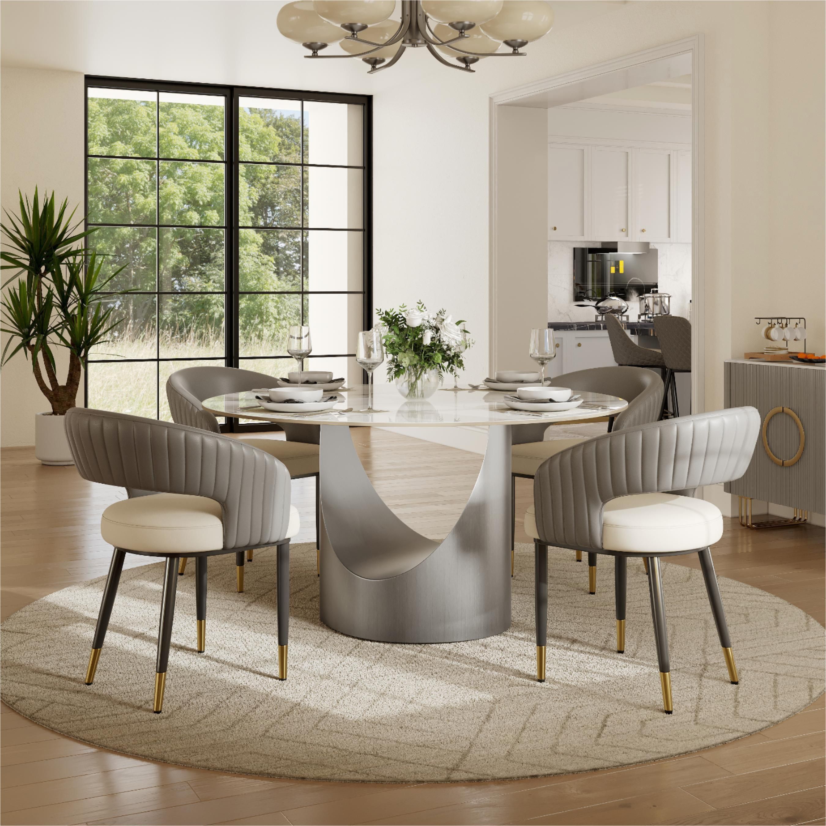 PU Leather Dark Gray PU Leather Dining Chairs