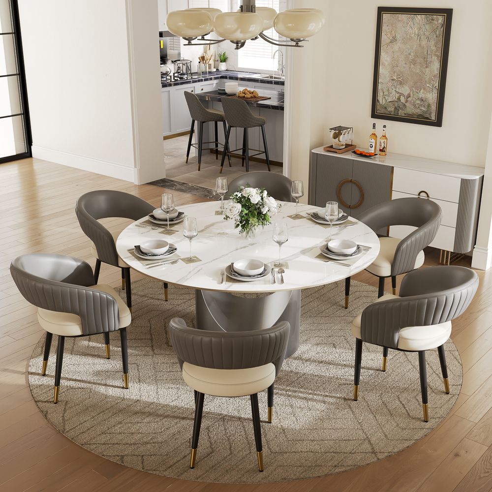 Modern Luxury Dark Gray PU Leather Dining Chairs