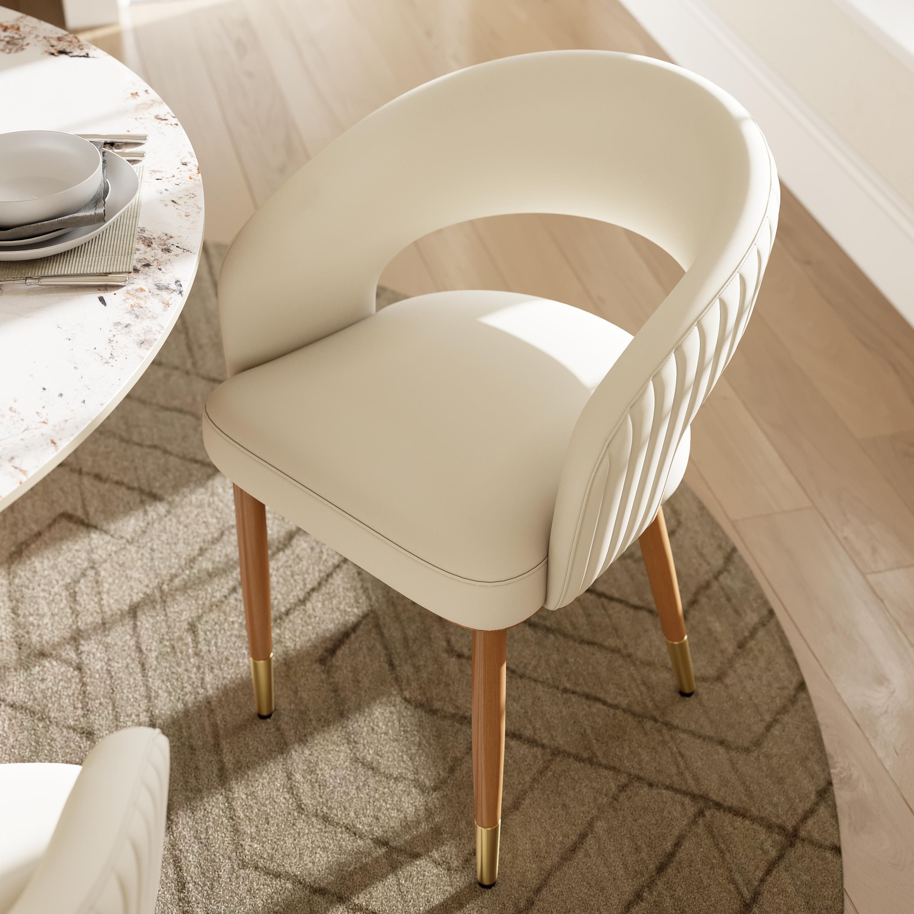 Beige Beige & Light Walnut PU Leather Dining Chairs