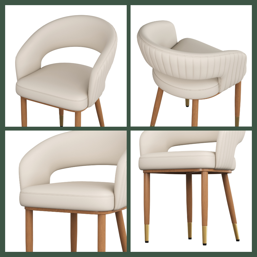 Wood Leg Beige & Light Walnut PU Leather Dining Chairs