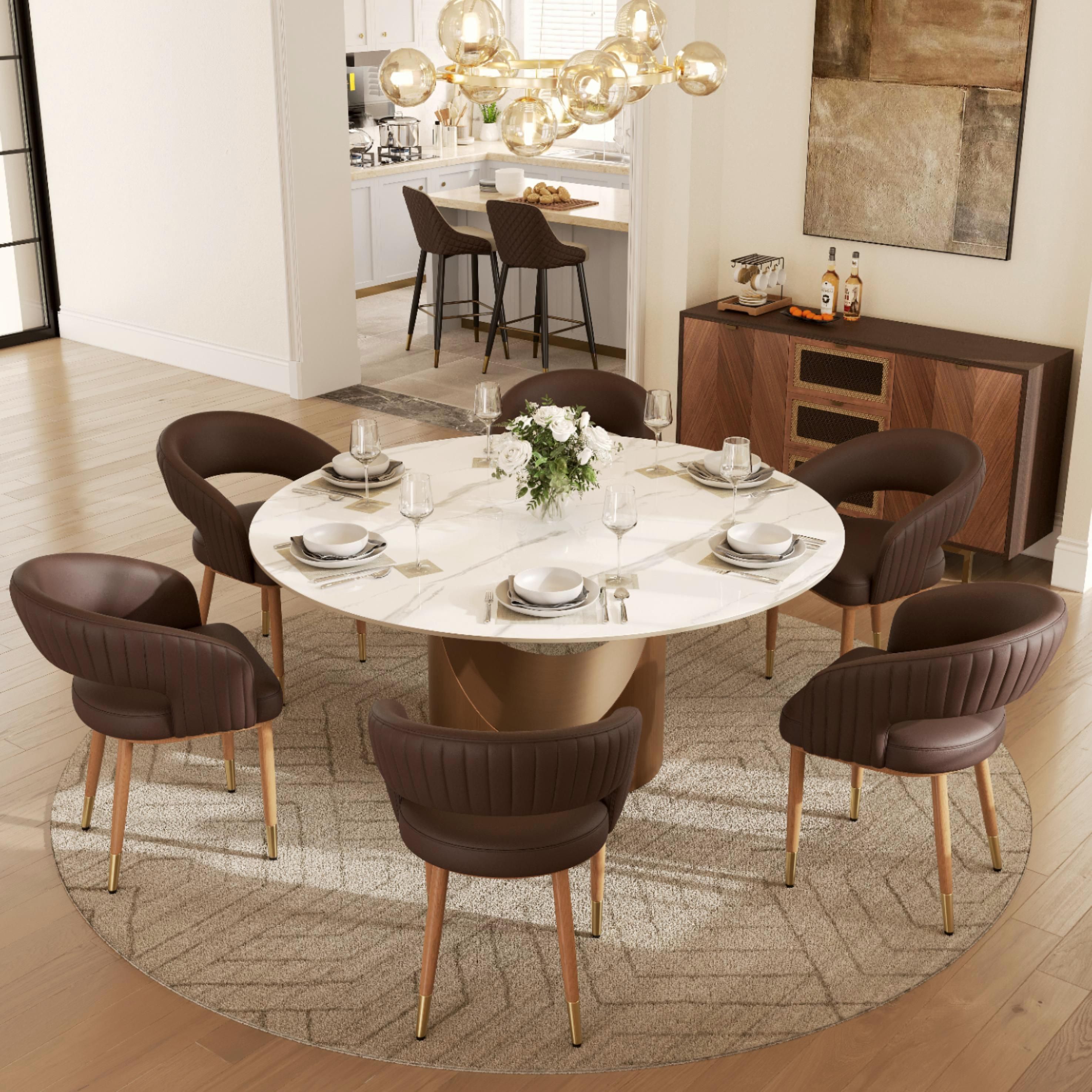 Partial Assembly Required Brown PU Leather Dining Chairs