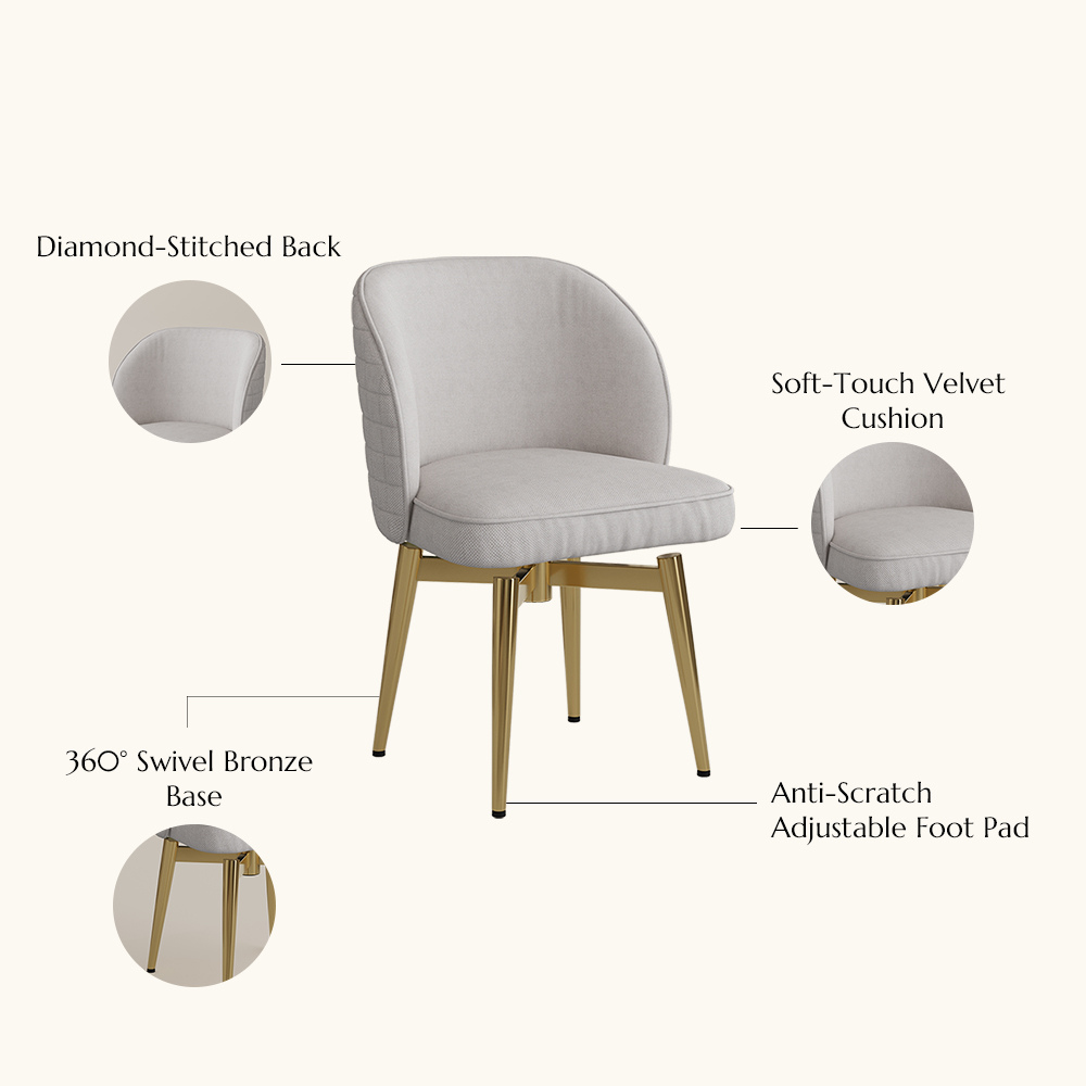 Armless Beige & Gold Velvet Dining Chairs