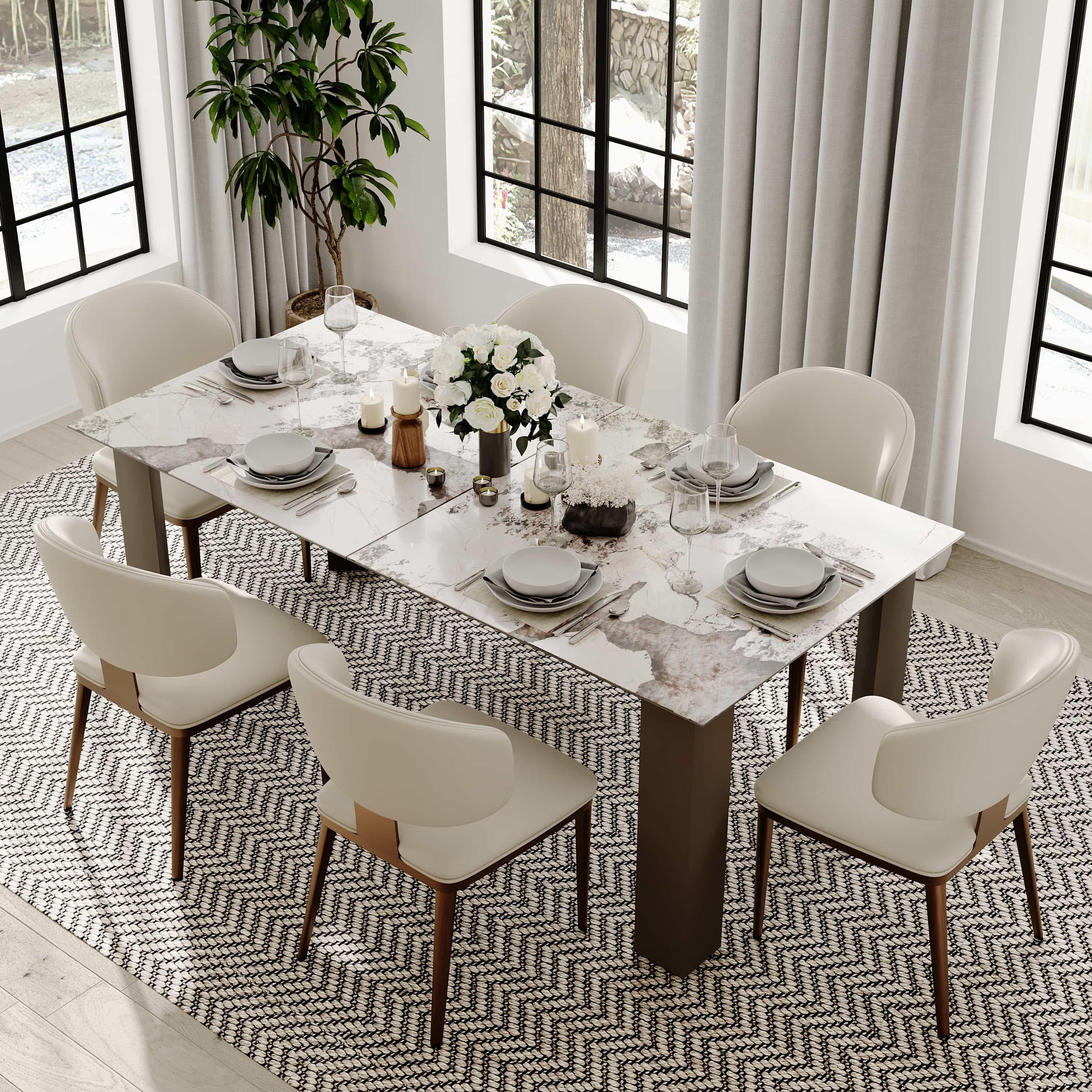 Modern Beige & Bronze PU Leather Dining Chairs