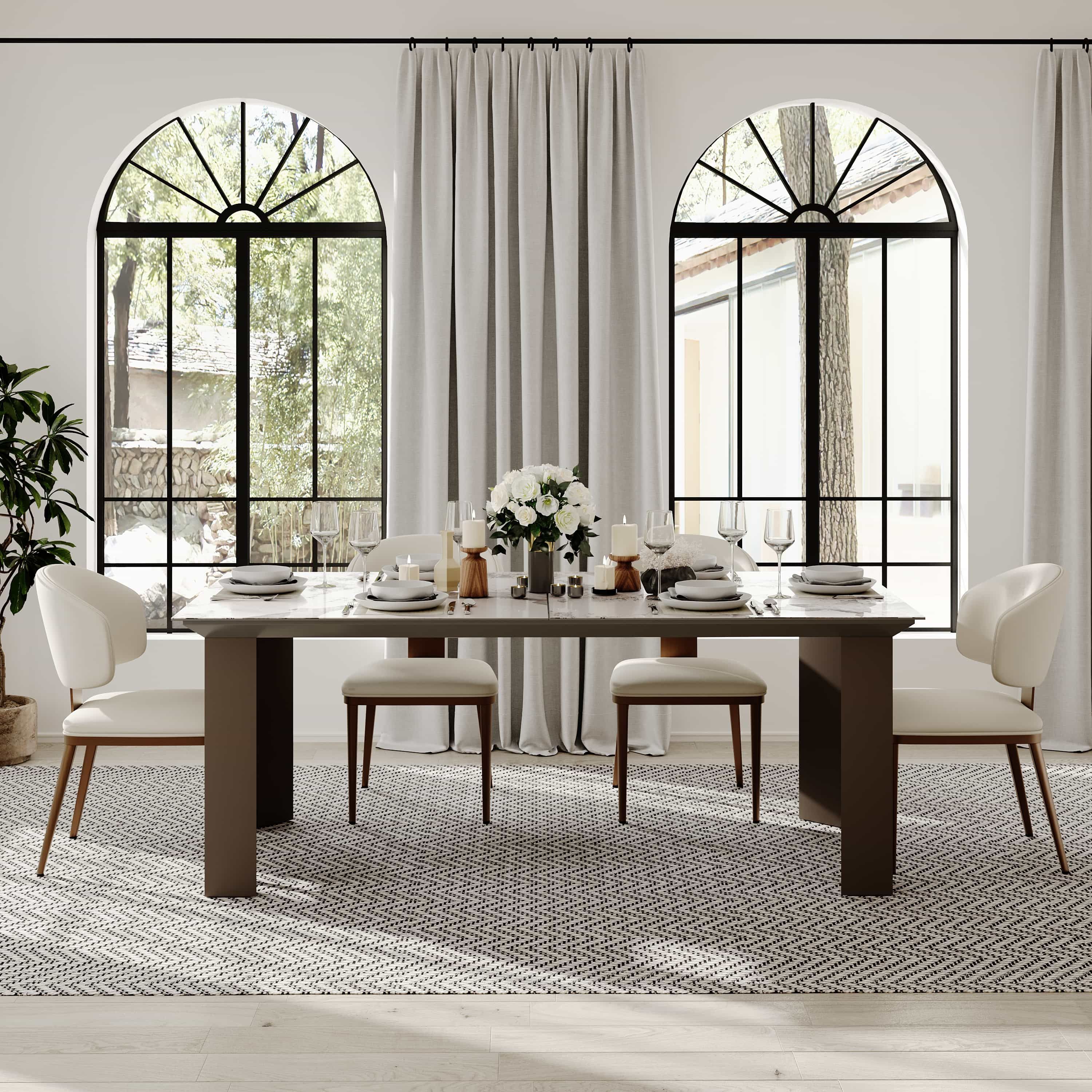 Side Chairs Beige & Bronze PU Leather Dining Chairs