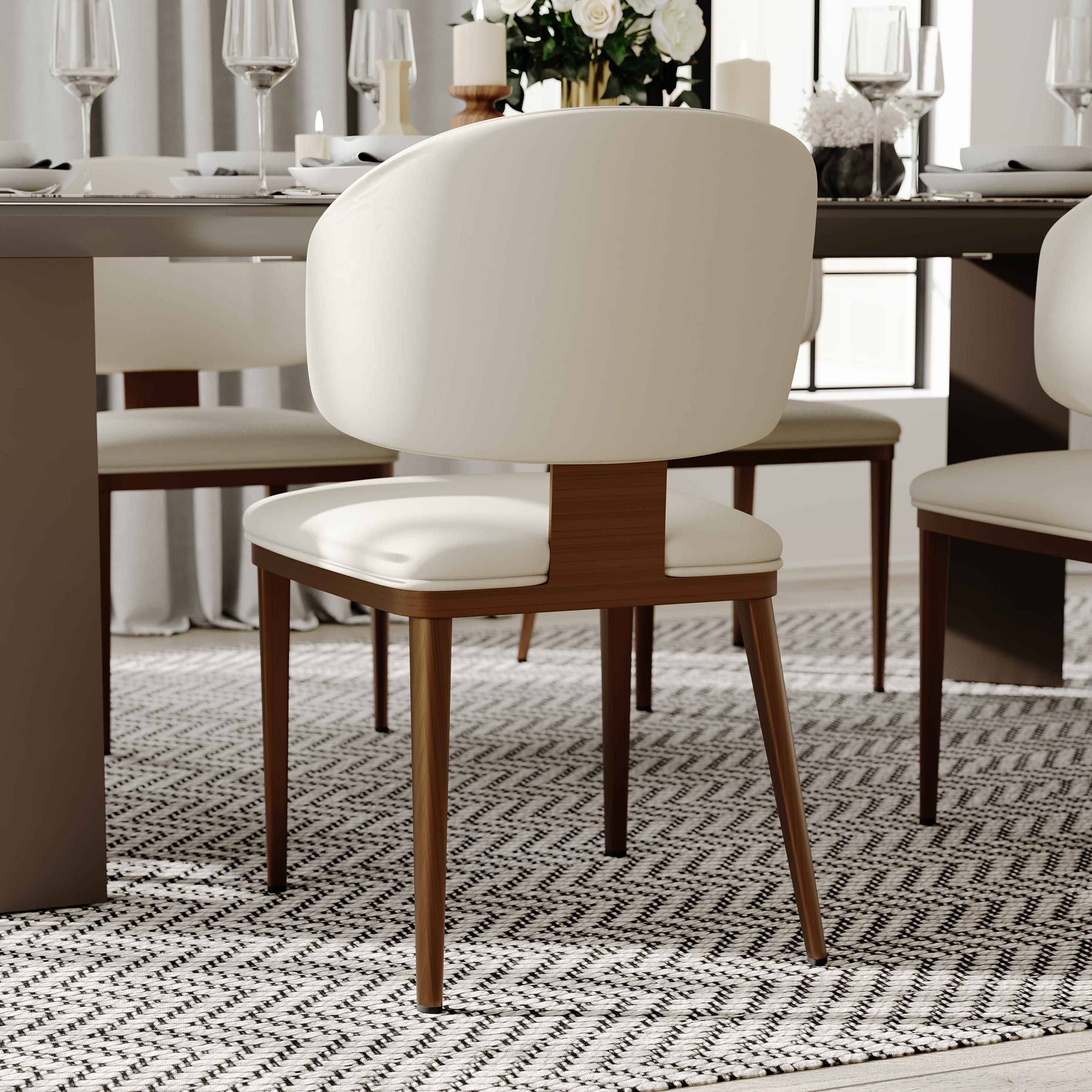 Modern Luxury Beige & Bronze PU Leather Dining Chairs