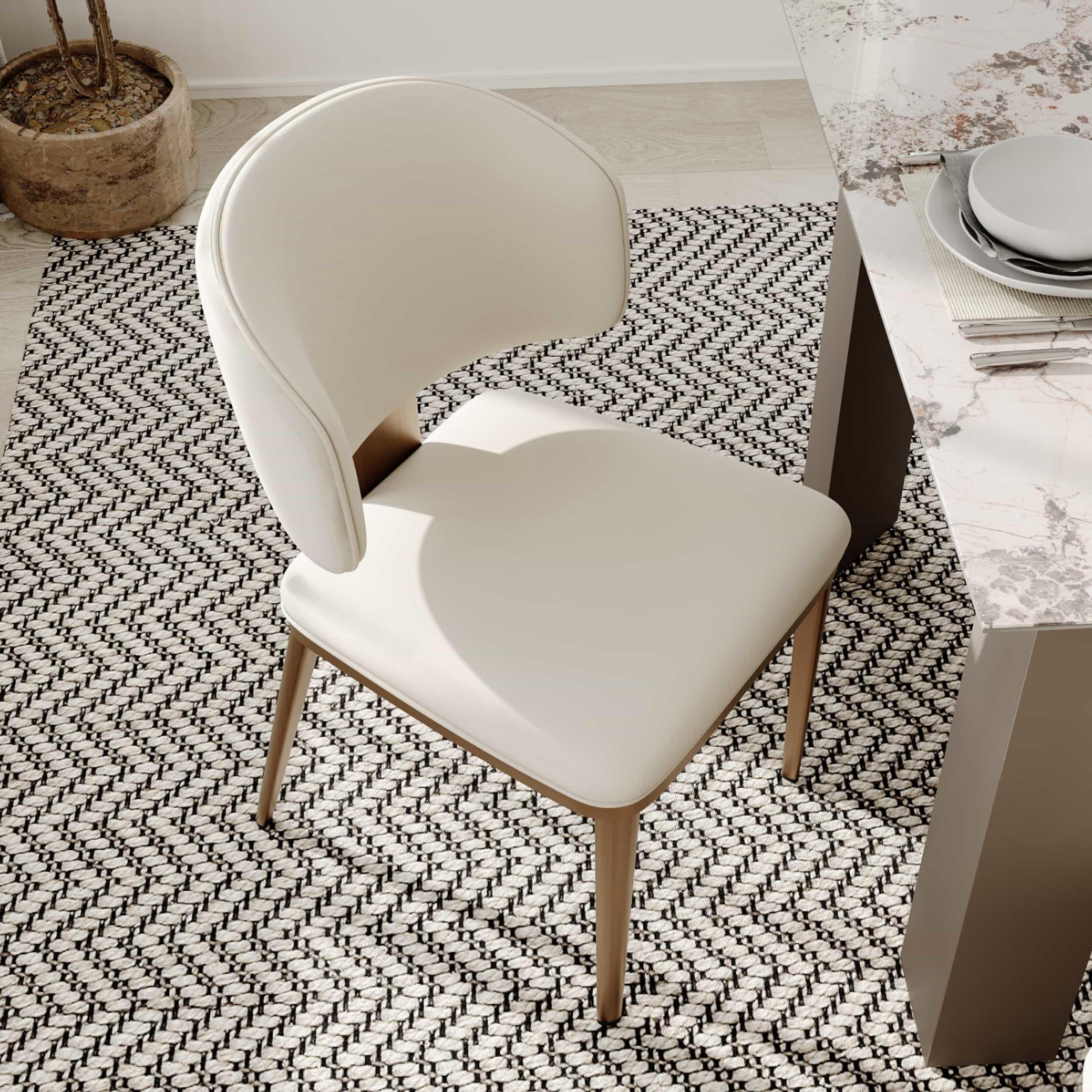 Carbon Steel Beige & Bronze PU Leather Dining Chairs