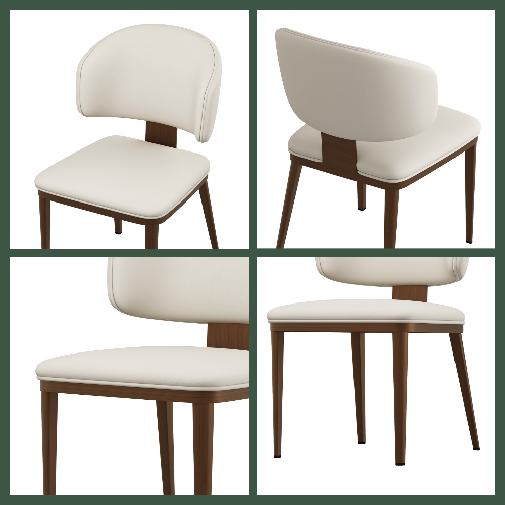 Modern Luxury Beige & Bronze PU Leather Dining Chairs