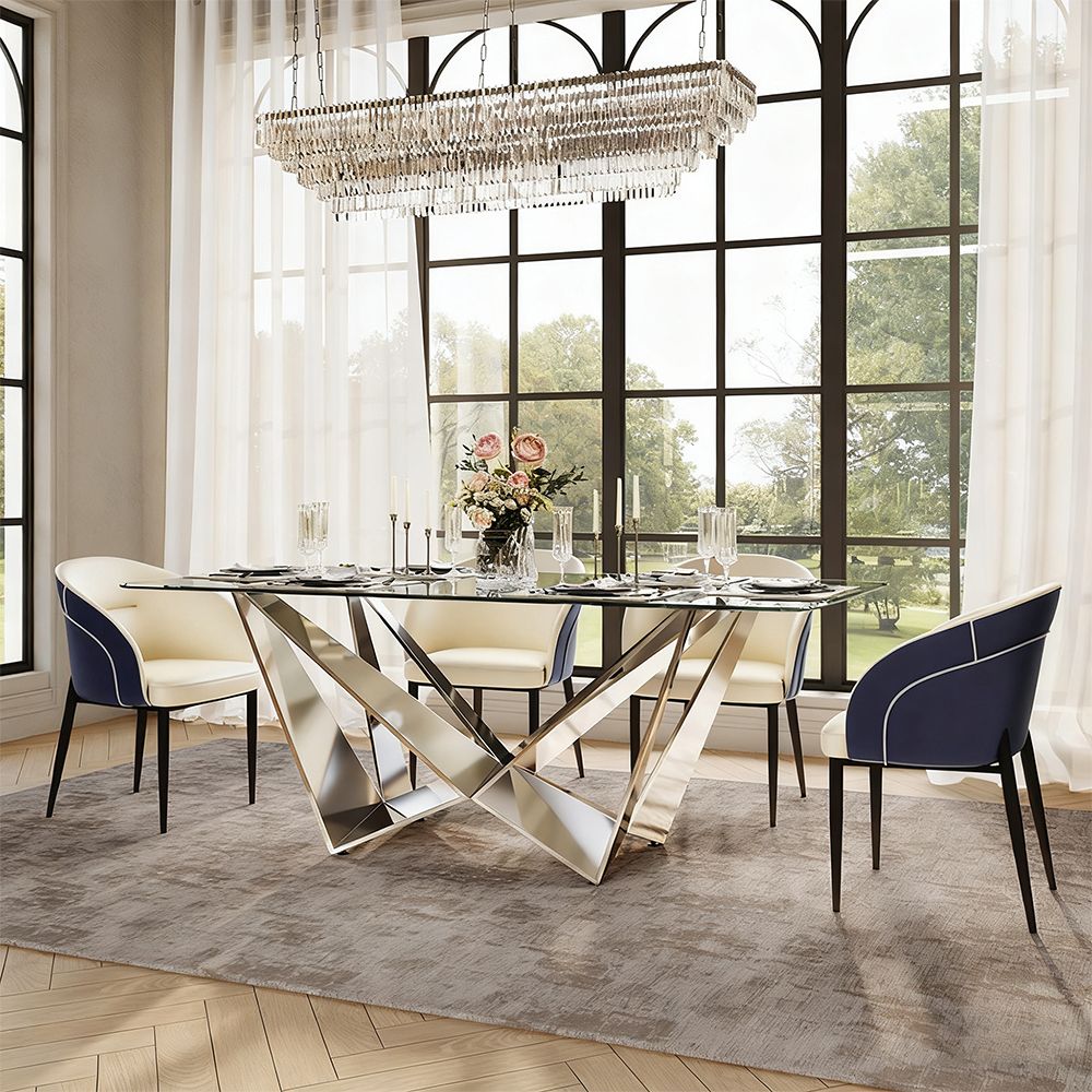 Upholstered Blue & Beige PU Leather Dining Chairs