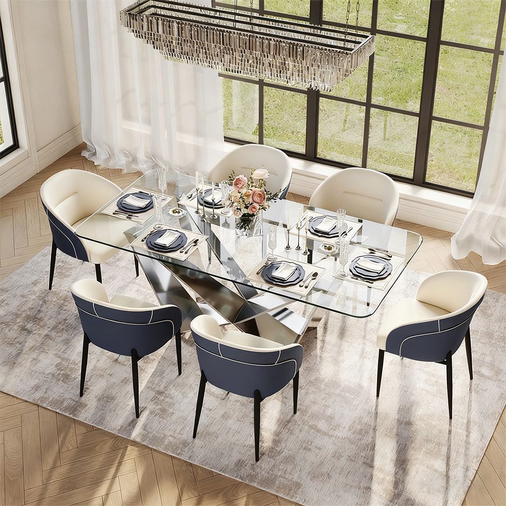 PU Leather Blue & Beige PU Leather Dining Chairs