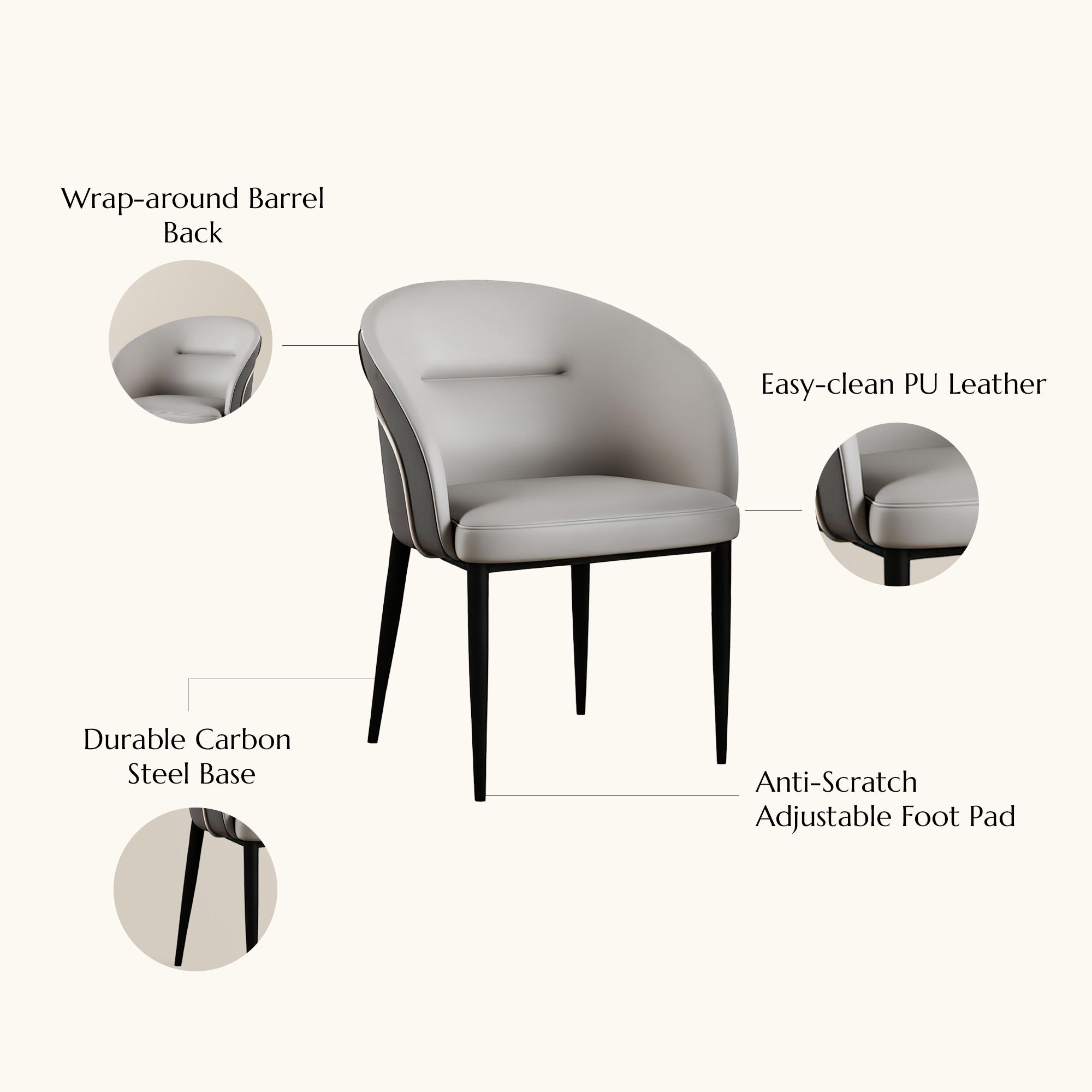 Upholstered Light Gray & Gray PU Leather Dining Chairs