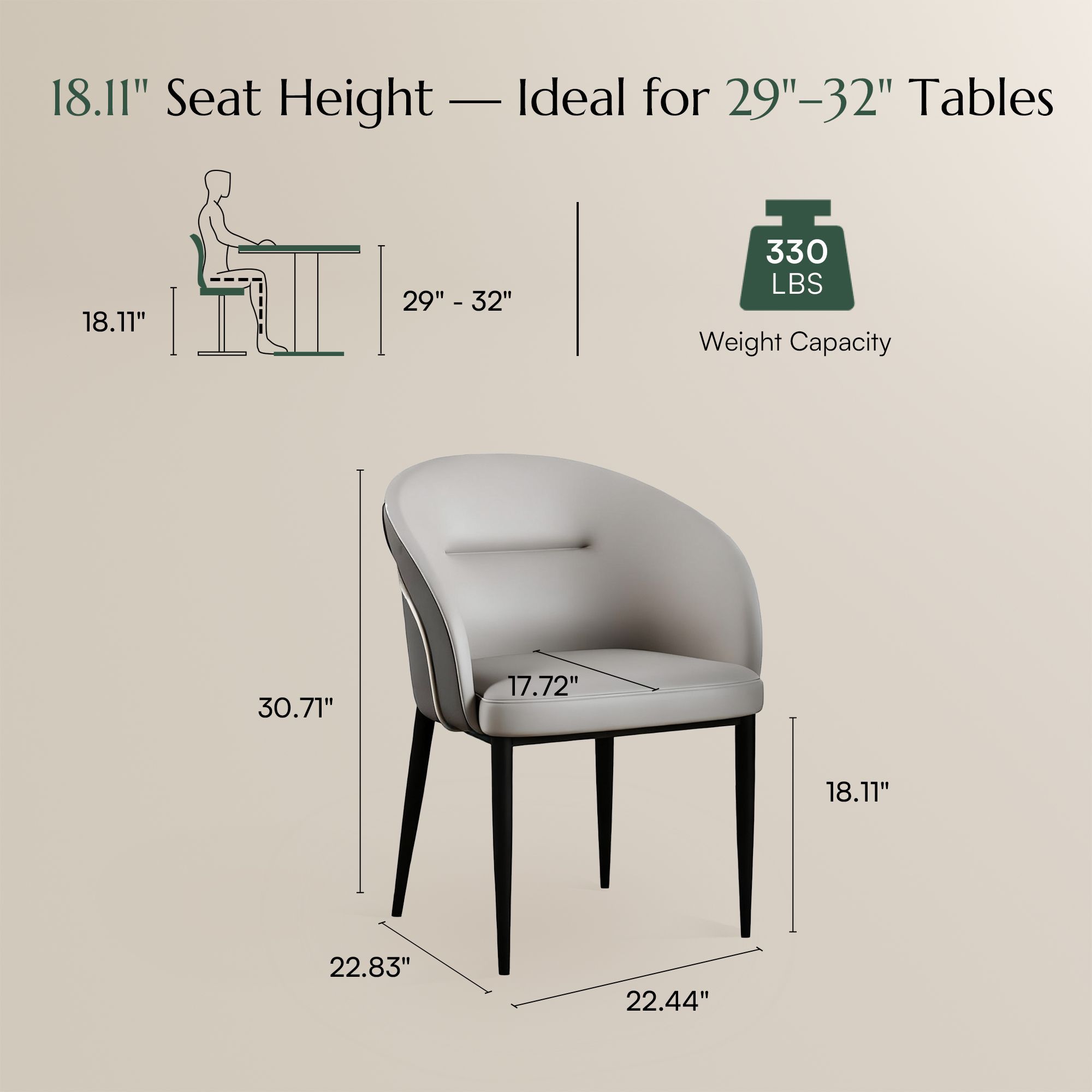 Barrel Light Gray & Gray PU Leather Dining Chairs