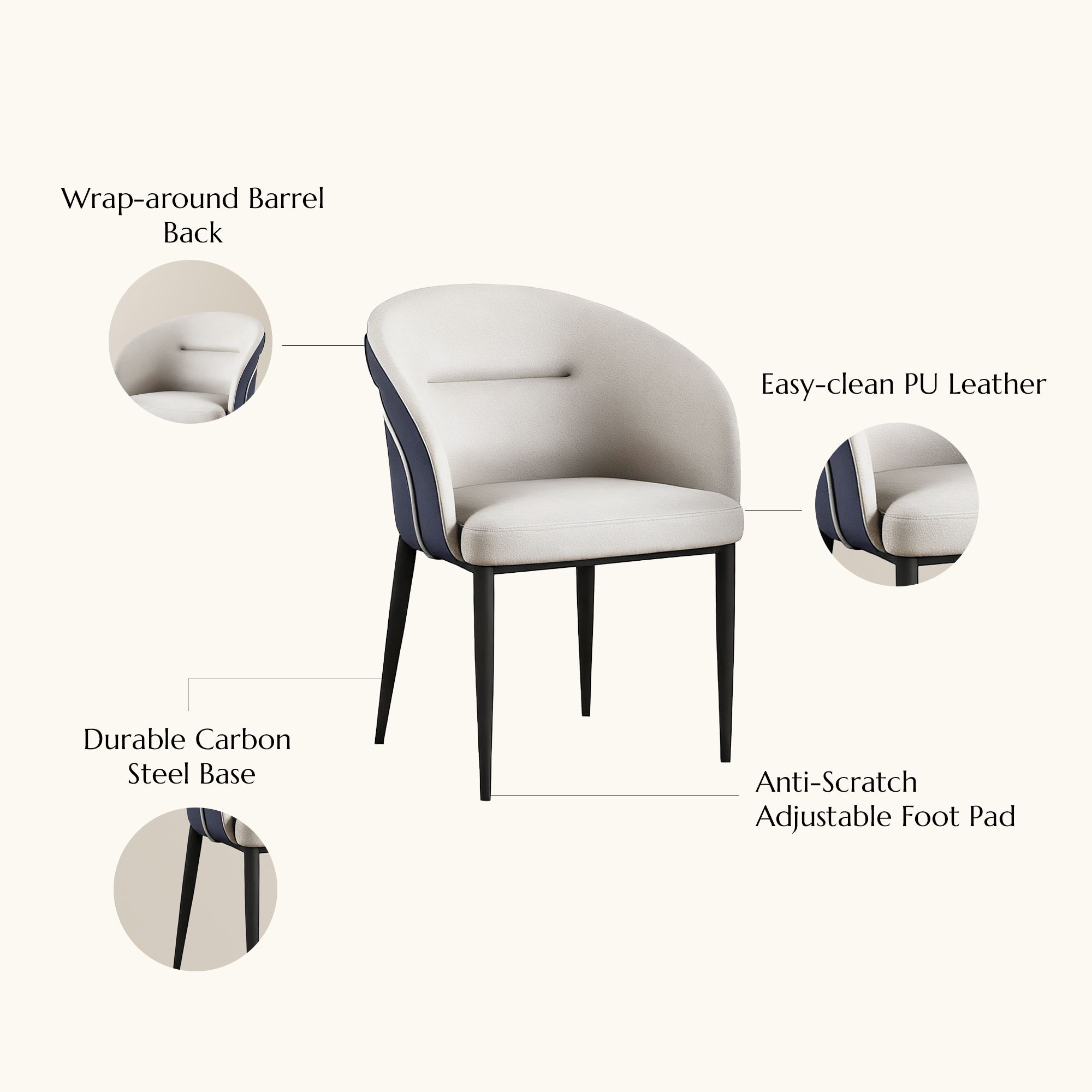 Carbon Steel Blue & Beige PU Leather Dining Chairs