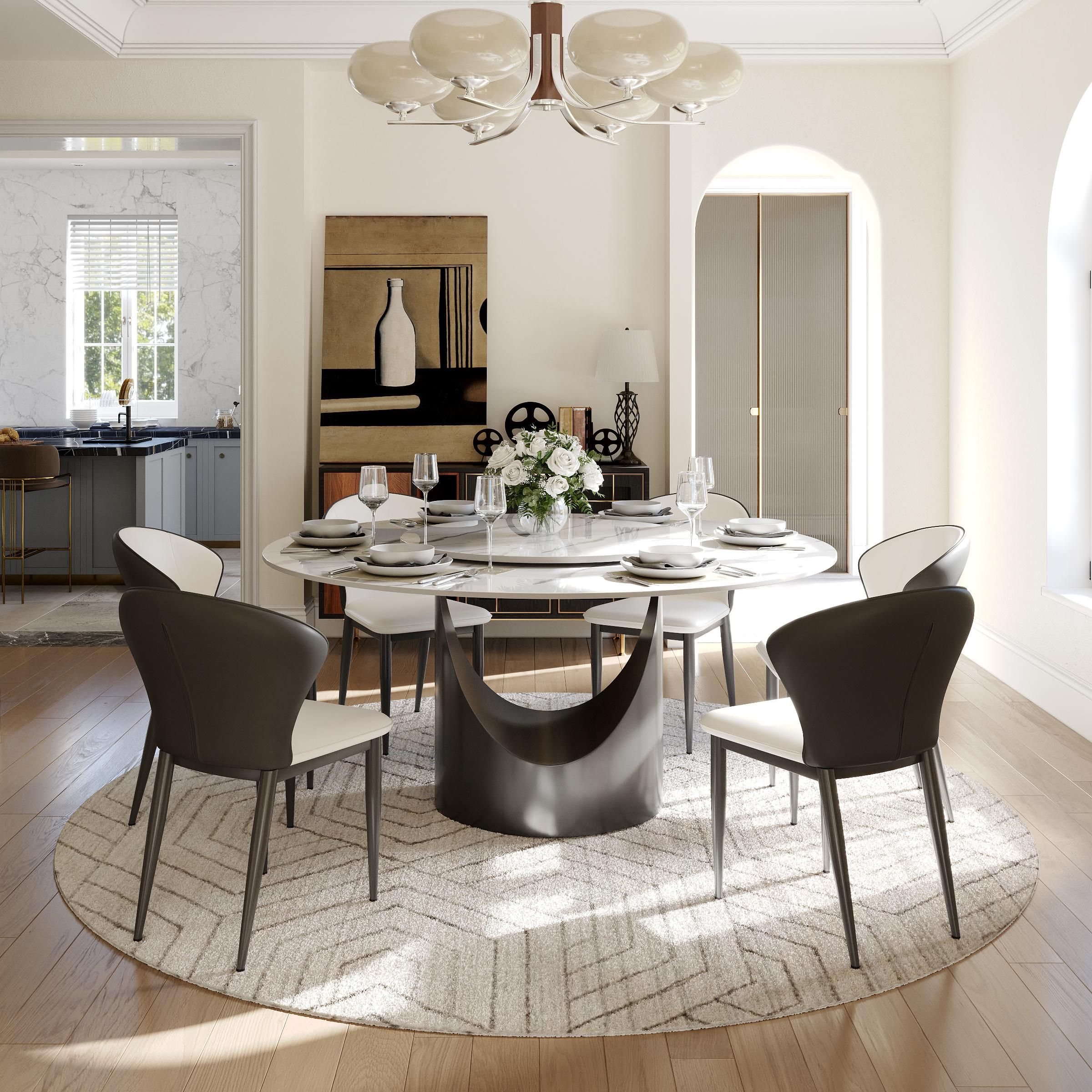 Wingback Beige & Gray PU Leather Dining Chairs