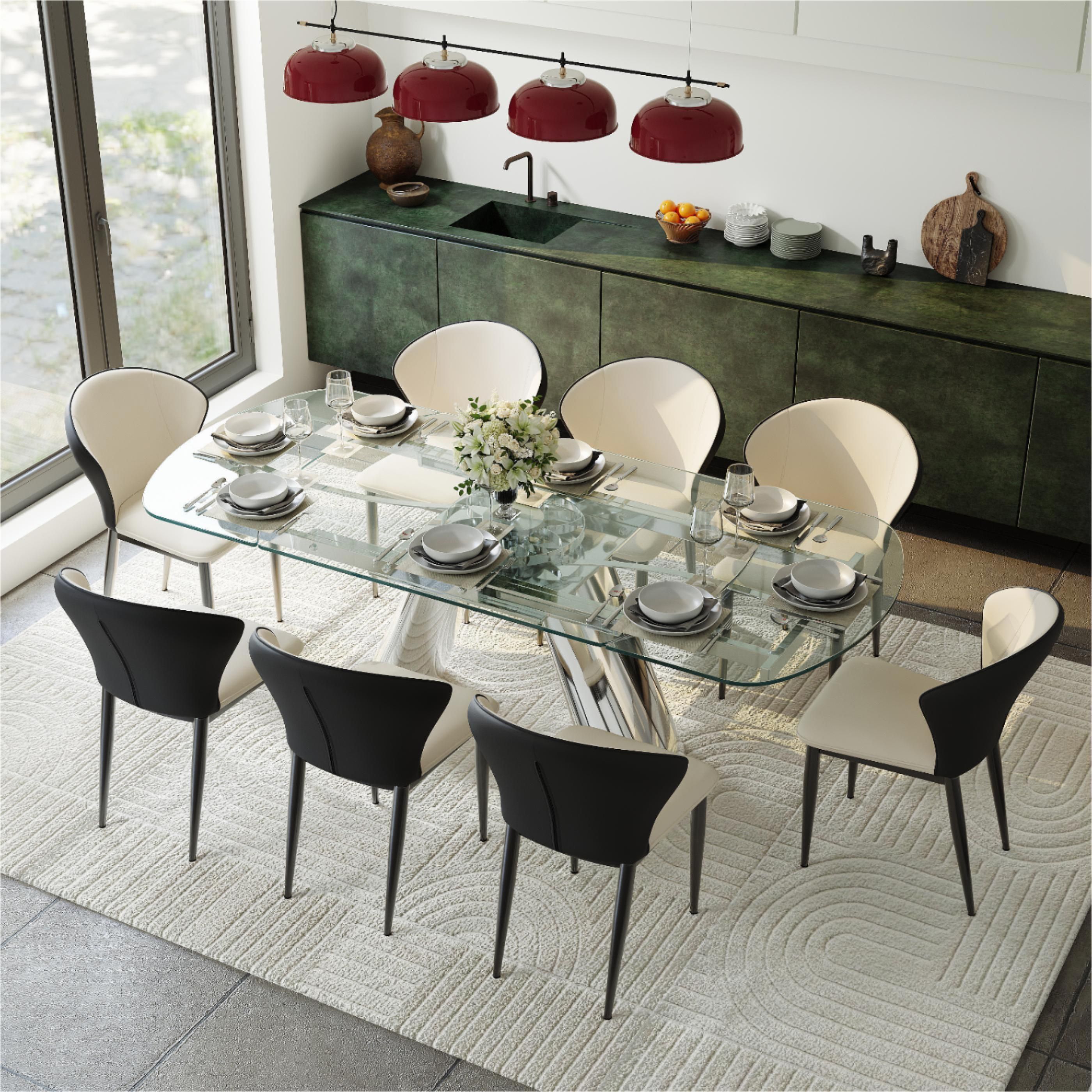 Wingback Beige & Gray PU Leather Dining Chairs