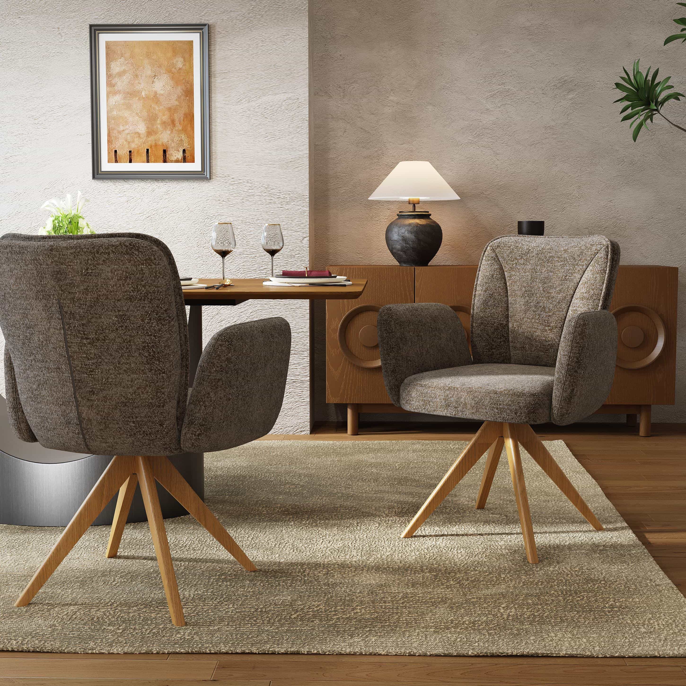 Walnut Brown & wood color Chenille Dining Chairs