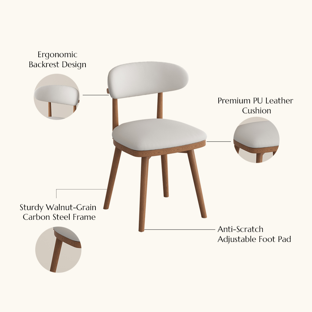 Solid Wood Beige & Light Walnut PU Leather Dining Chairs