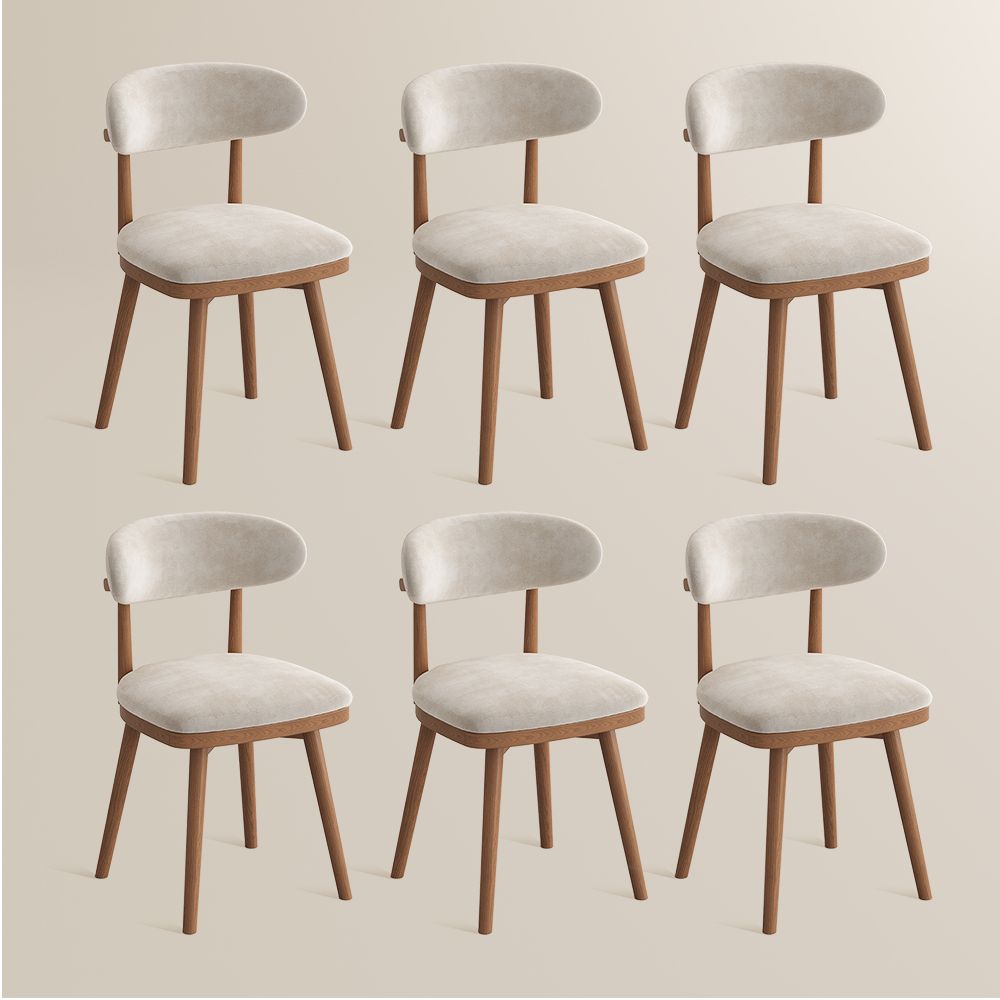 Solid Wood Beige & Light Walnut Cotton Linen Dining Chairs