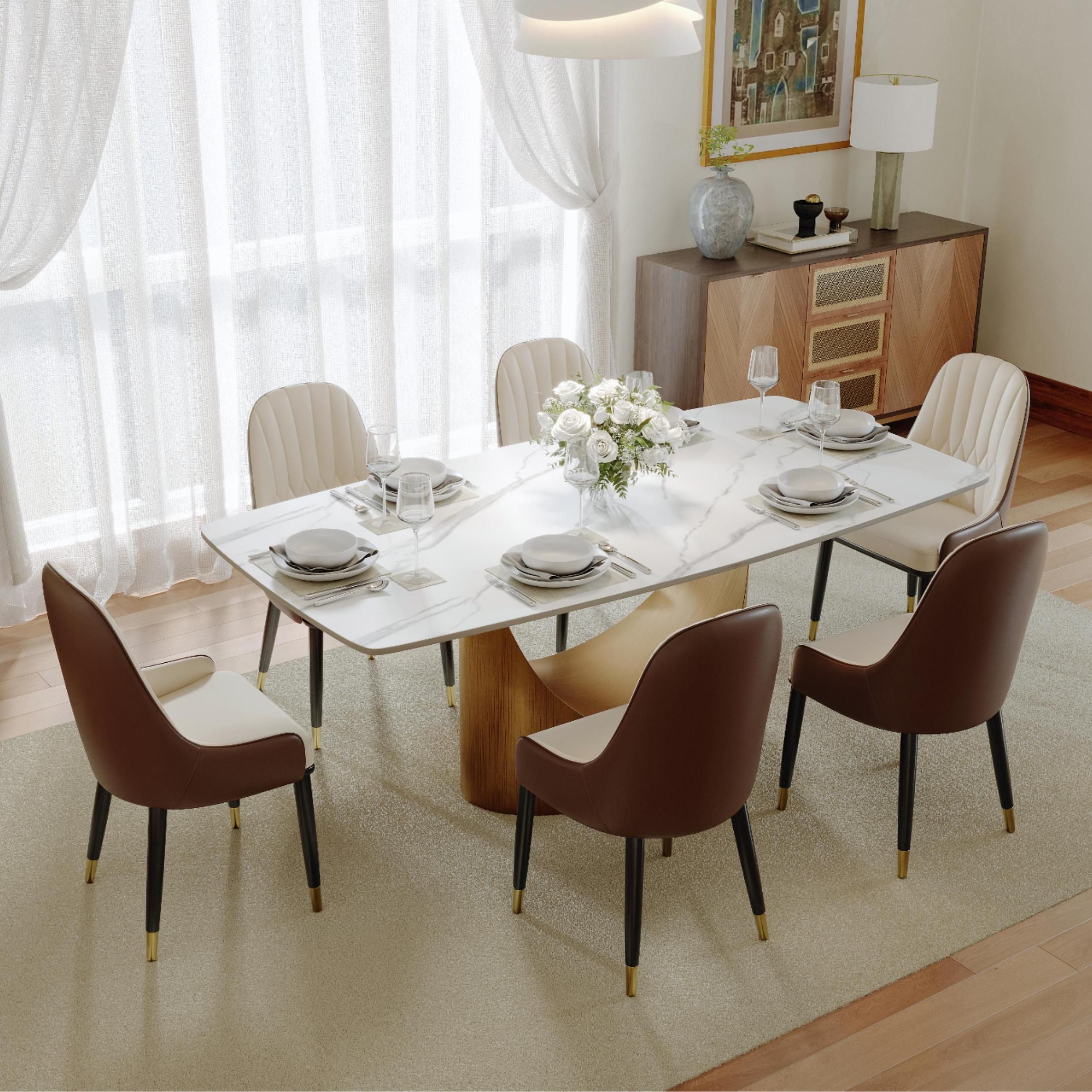 Easy Assembly Brown & Beige PU Leather Dining Chairs