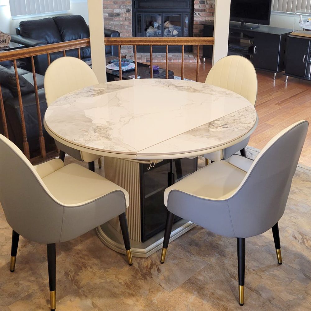 Modern Gray & Beige PU Leather Dining Chairs