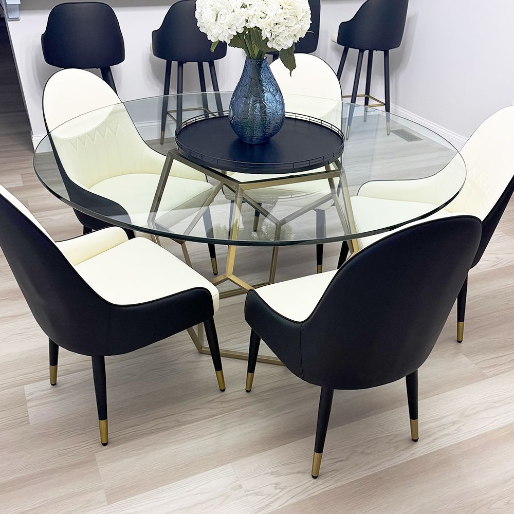 PU Leather Black & Beige PU Leather Dining Chairs