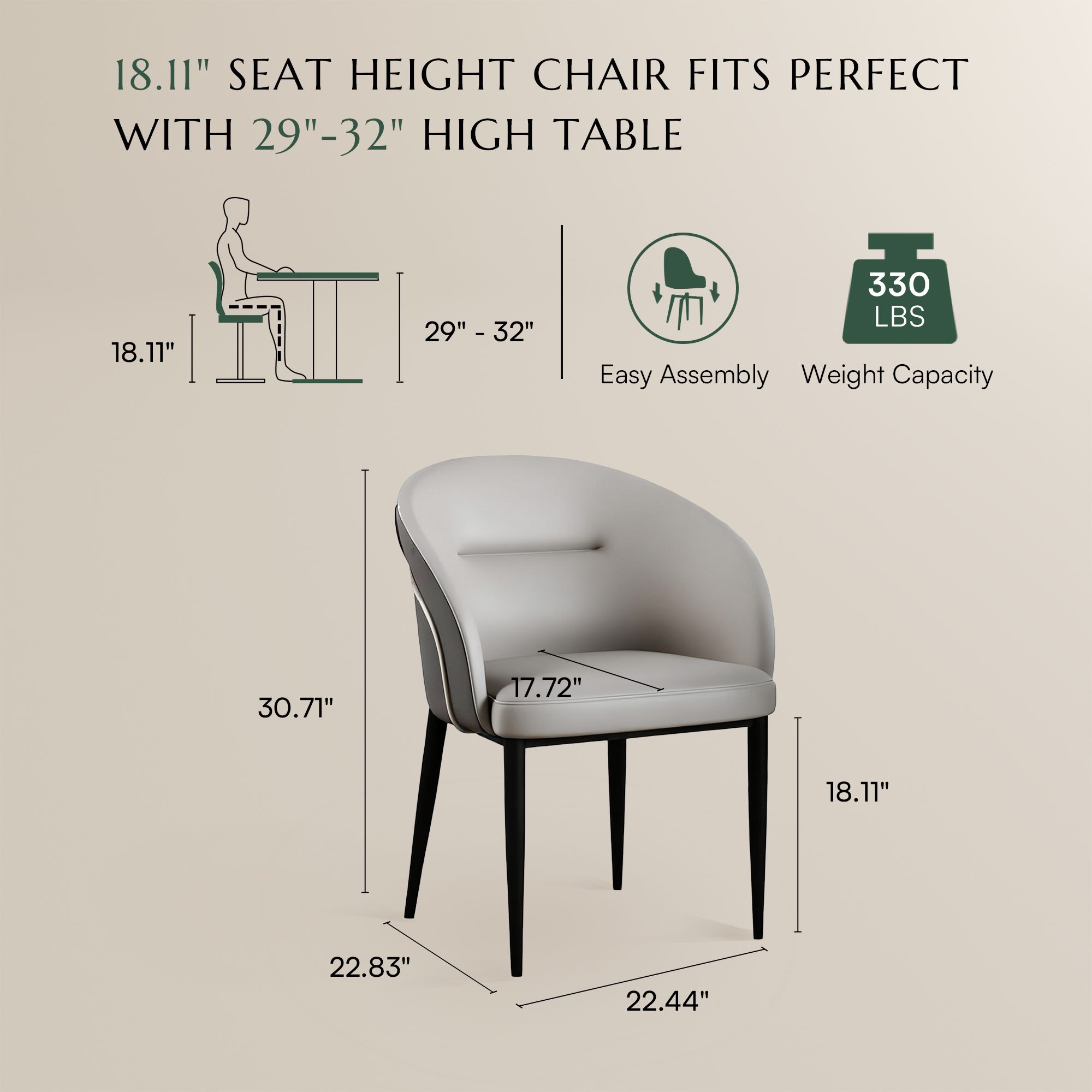 Carbon Steel Light Gray & Gray PU Leather Dining Chairs