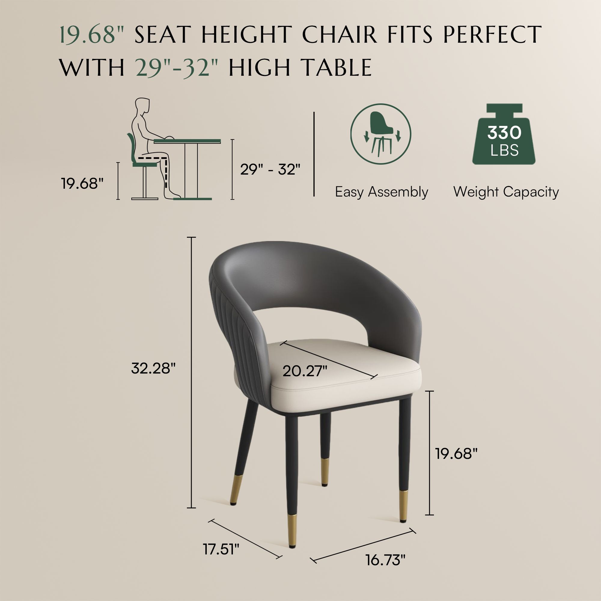 PU Leather Beige & Gray PU Leather Dining Chairs