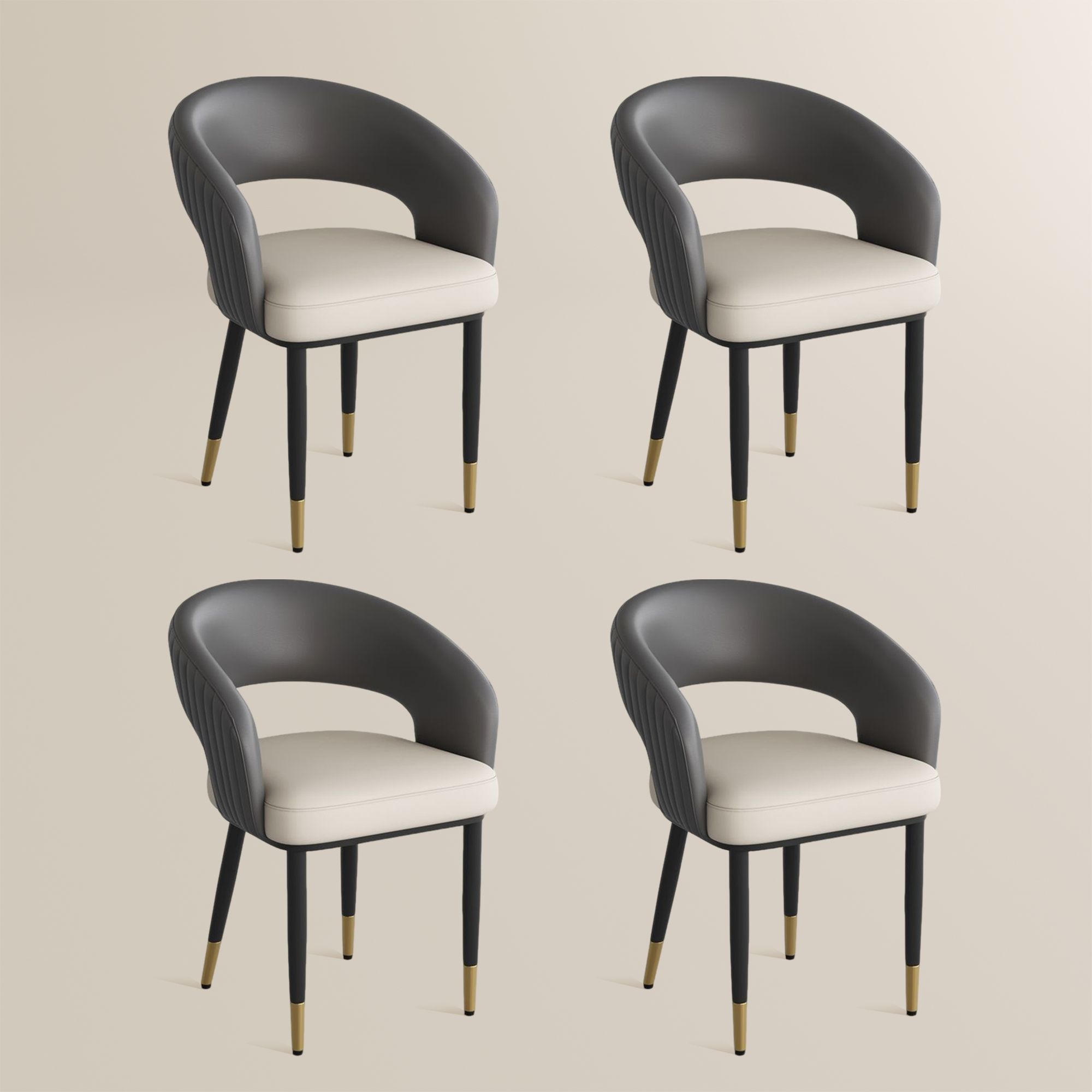 Stainless Steel Beige & Gray PU Leather Dining Chairs