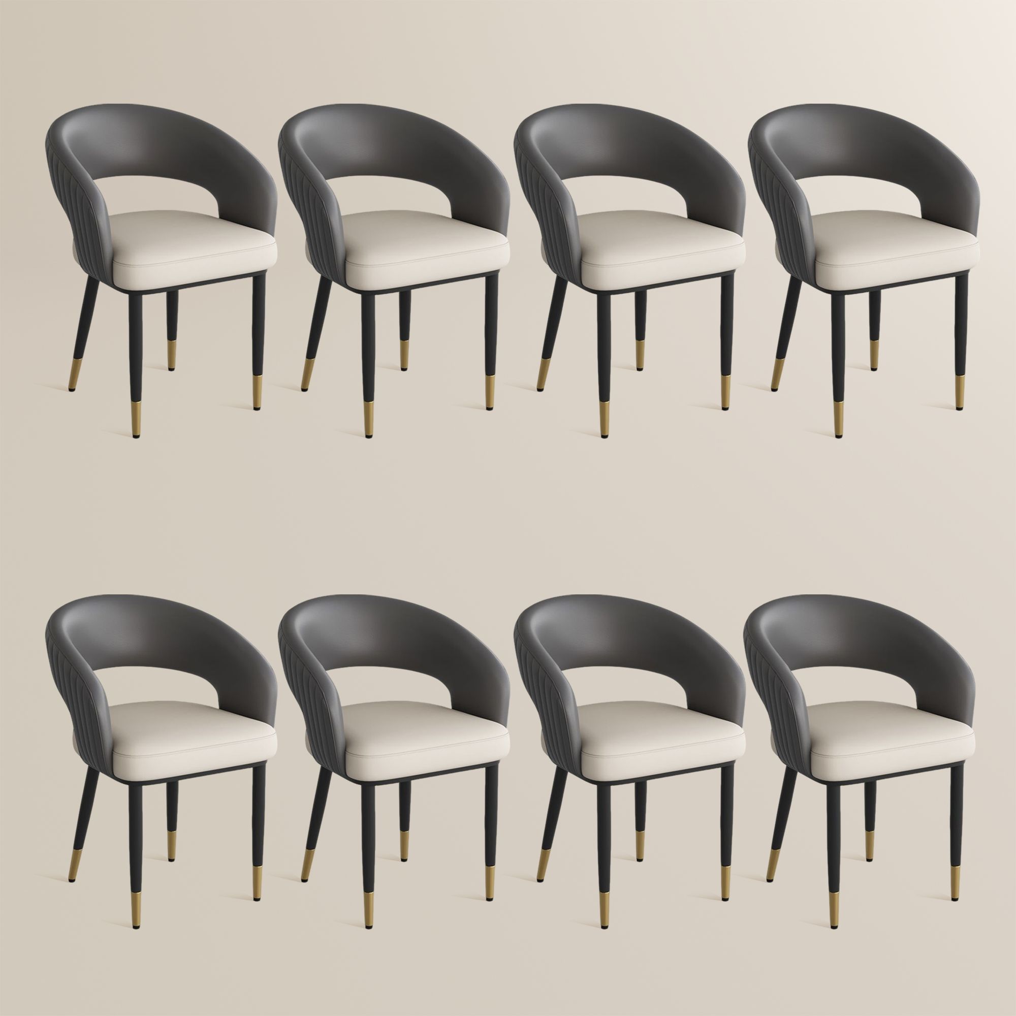 Stainless Steel Beige & Gray PU Leather Dining Chairs