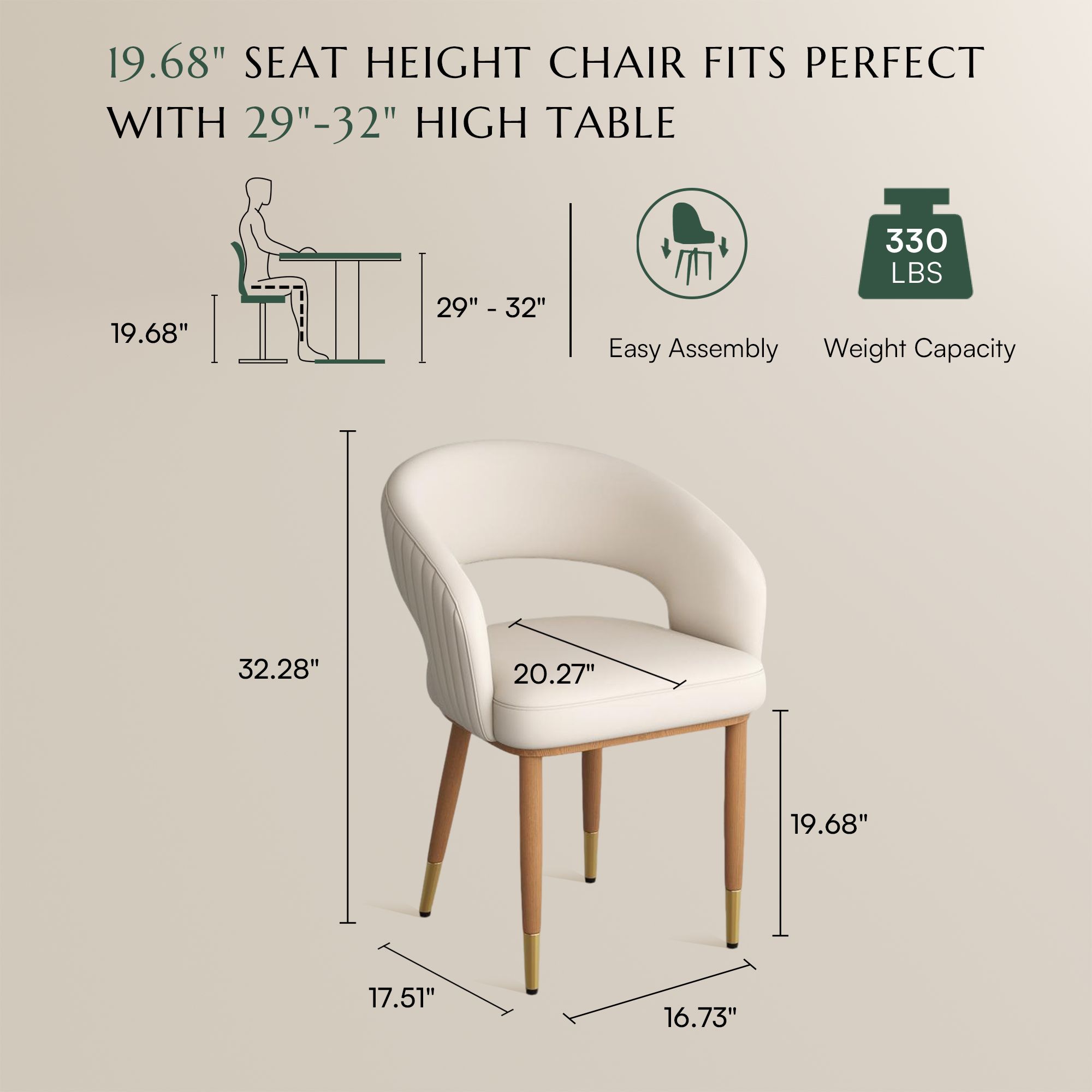 Upholstered Beige & Light Walnut PU Leather Dining Chairs