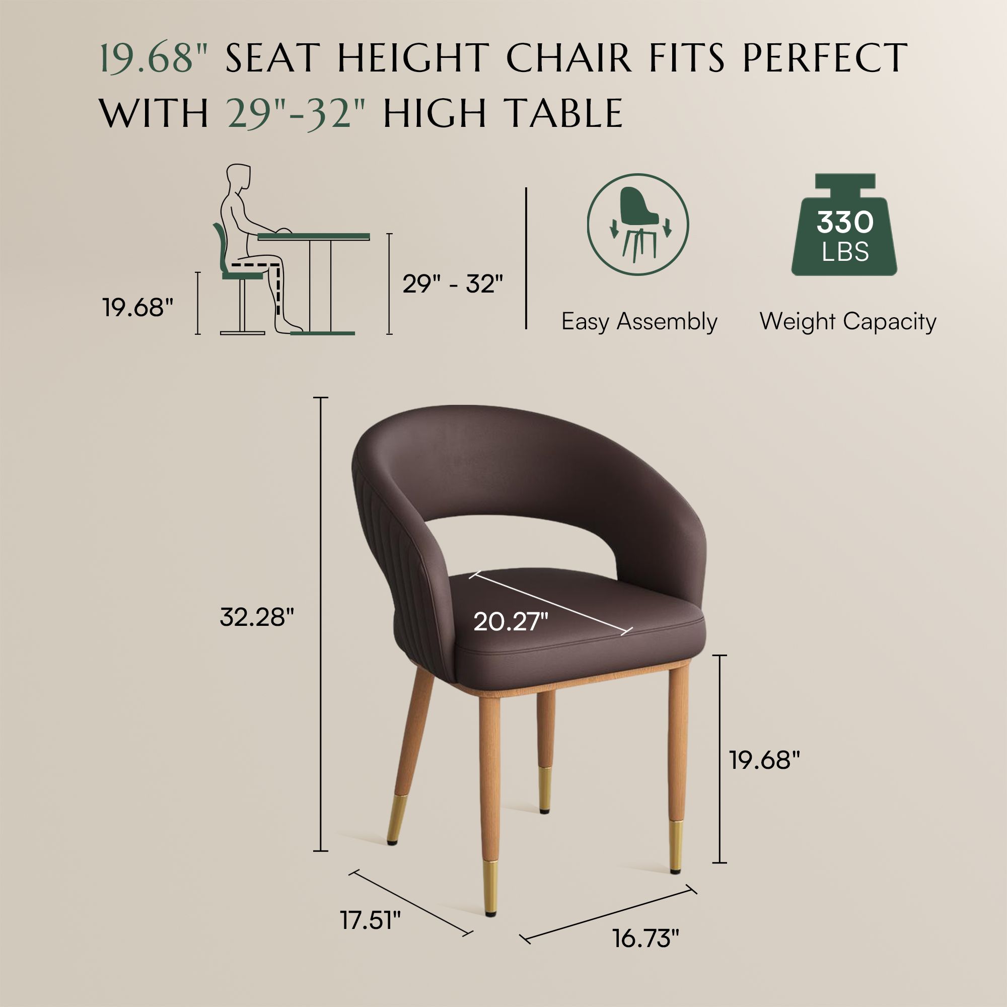Easy Assembly Brown & Light Walnut PU Leather Dining Chairs