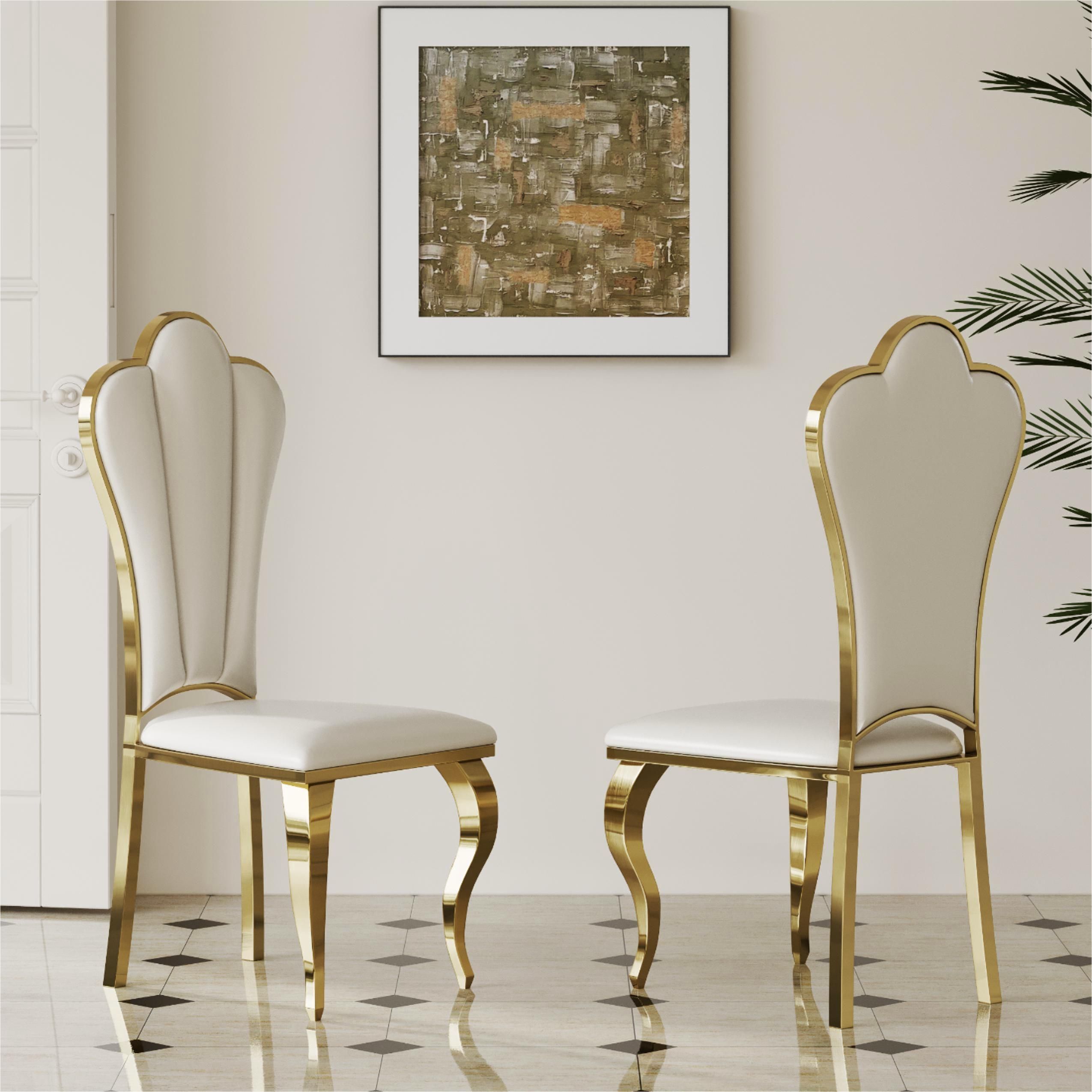 High Back White PU Leather Dining Chairs