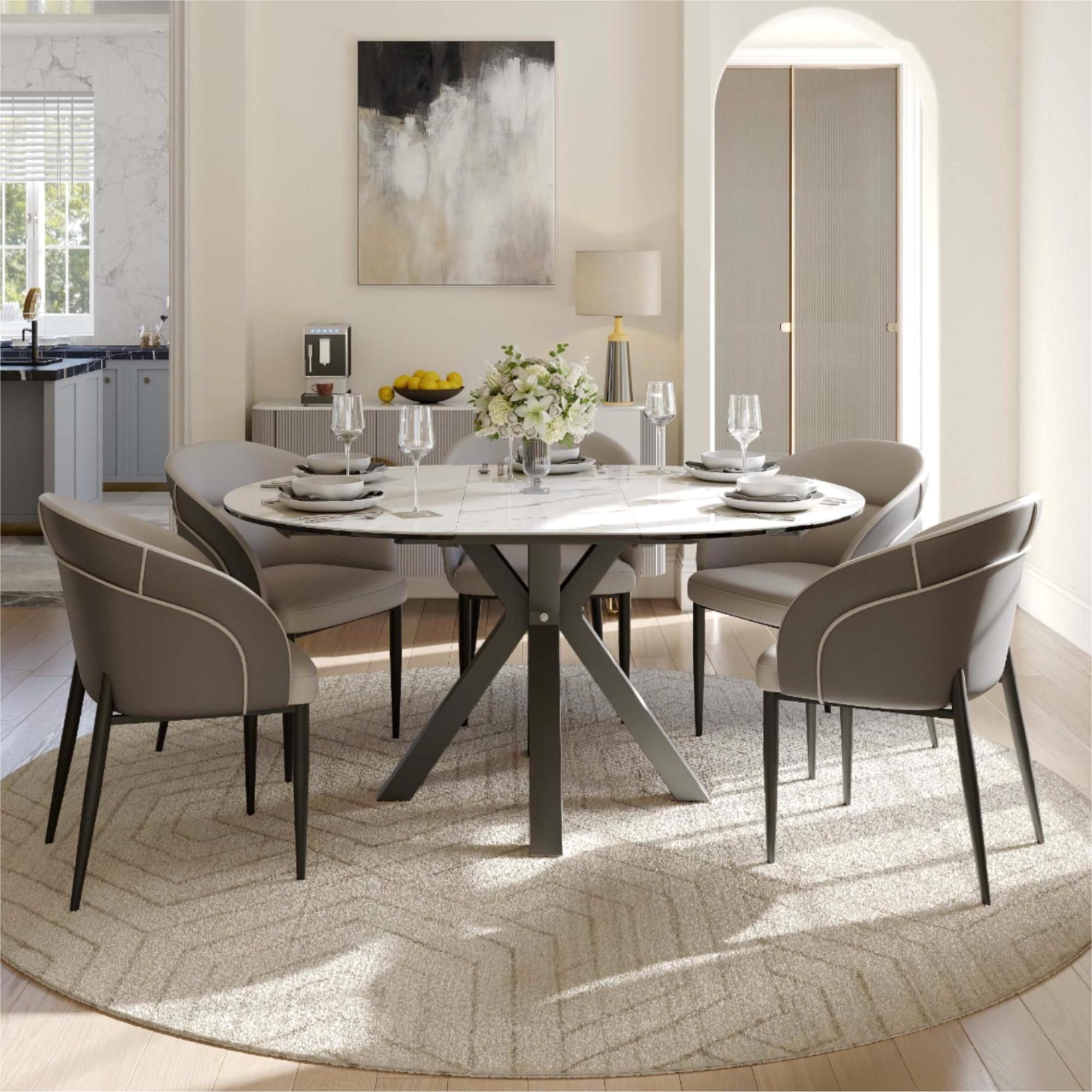 Upholstered Light Gray & Gray PU Leather Dining Chairs