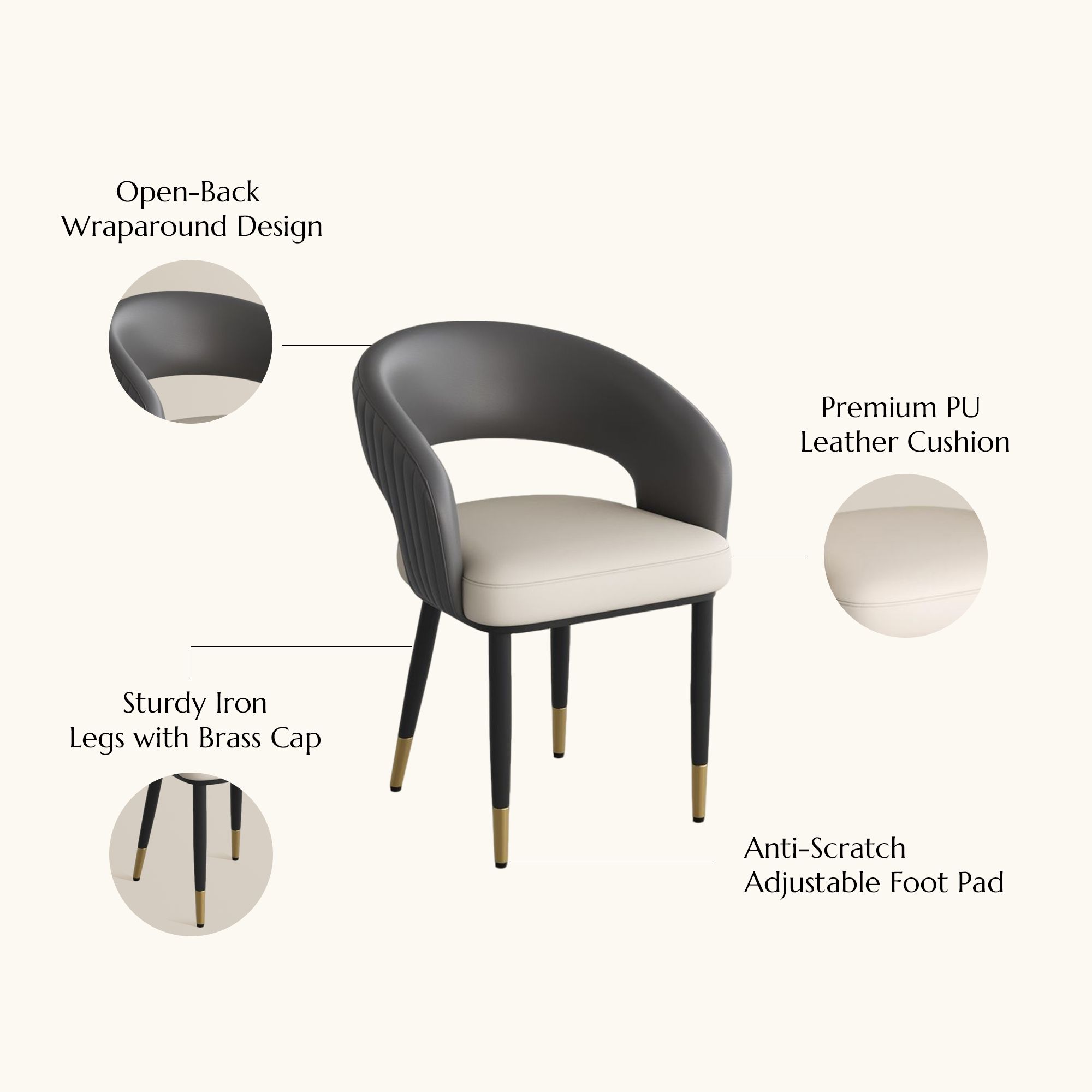 Upholstered Beige & Gray PU Leather Dining Chairs