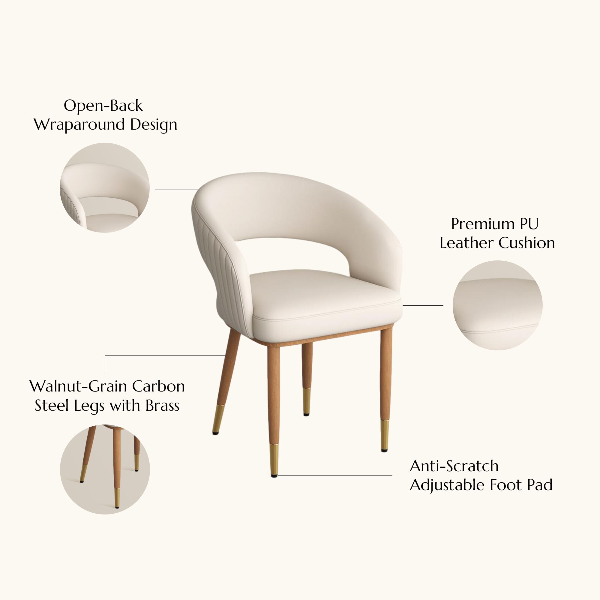 Carbon Steel Beige & Light Walnut PU Leather Dining Chairs