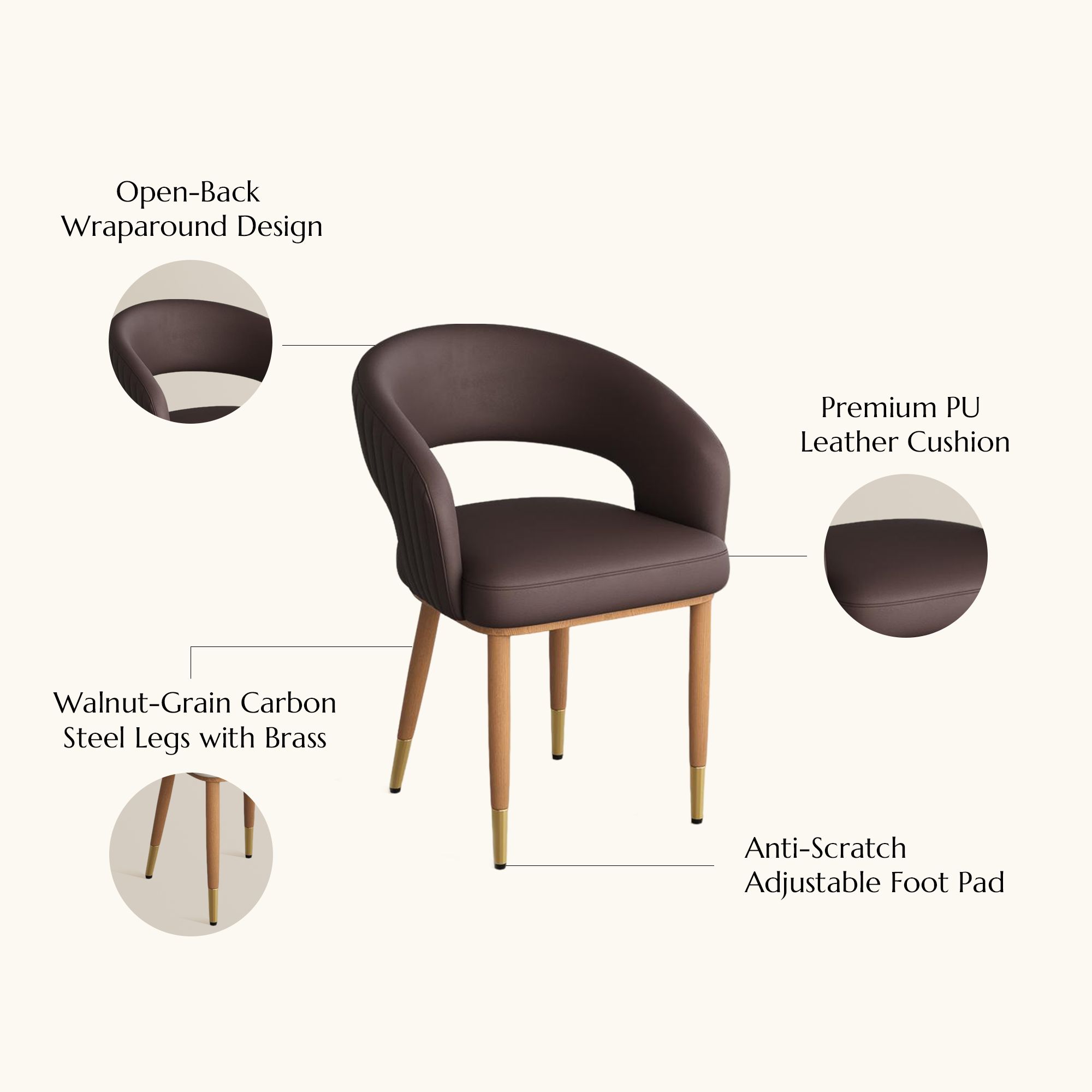 Easy Assembly Brown & Light Walnut PU Leather Dining Chairs