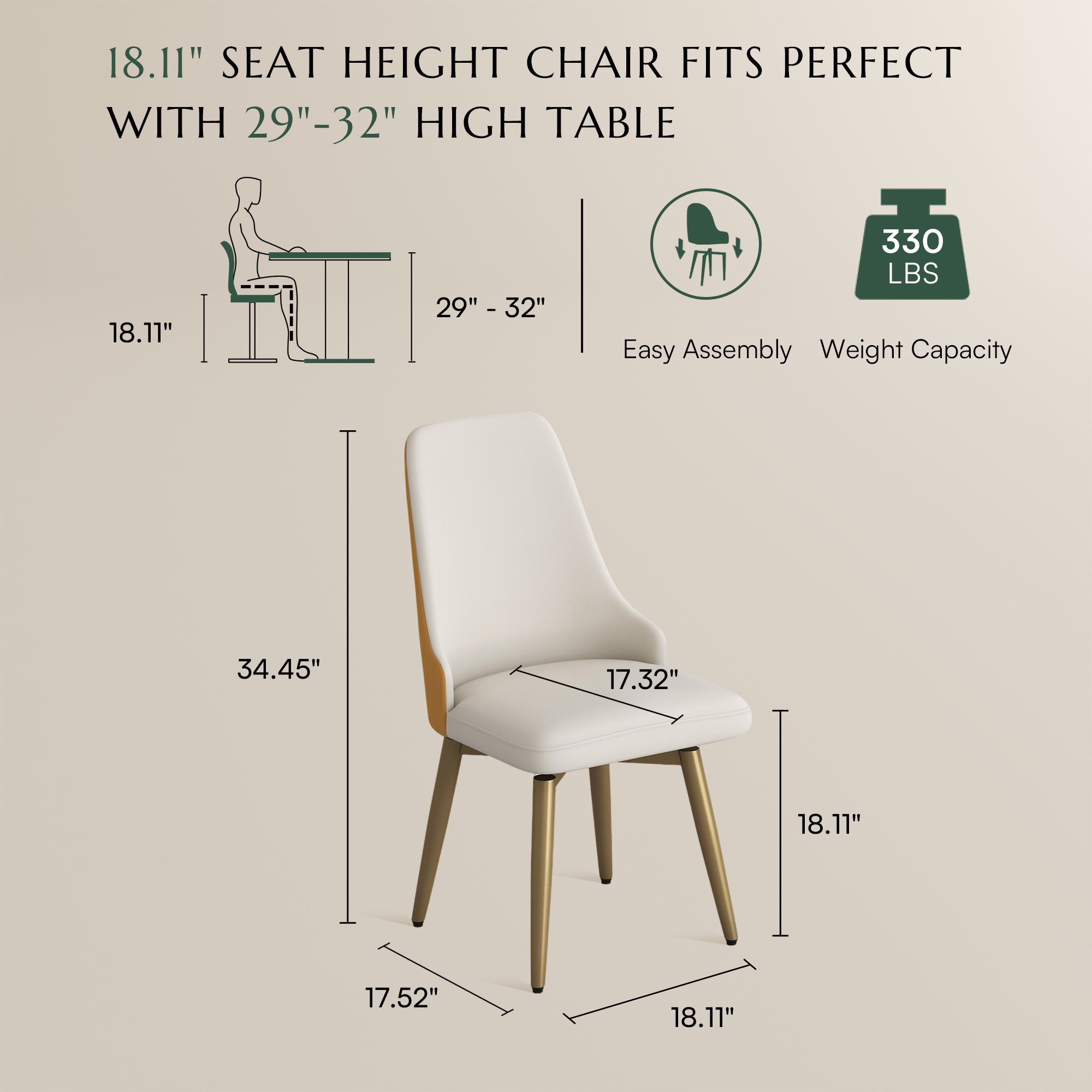 Upholstered Orange & Beige PU Leather Dining Chairs