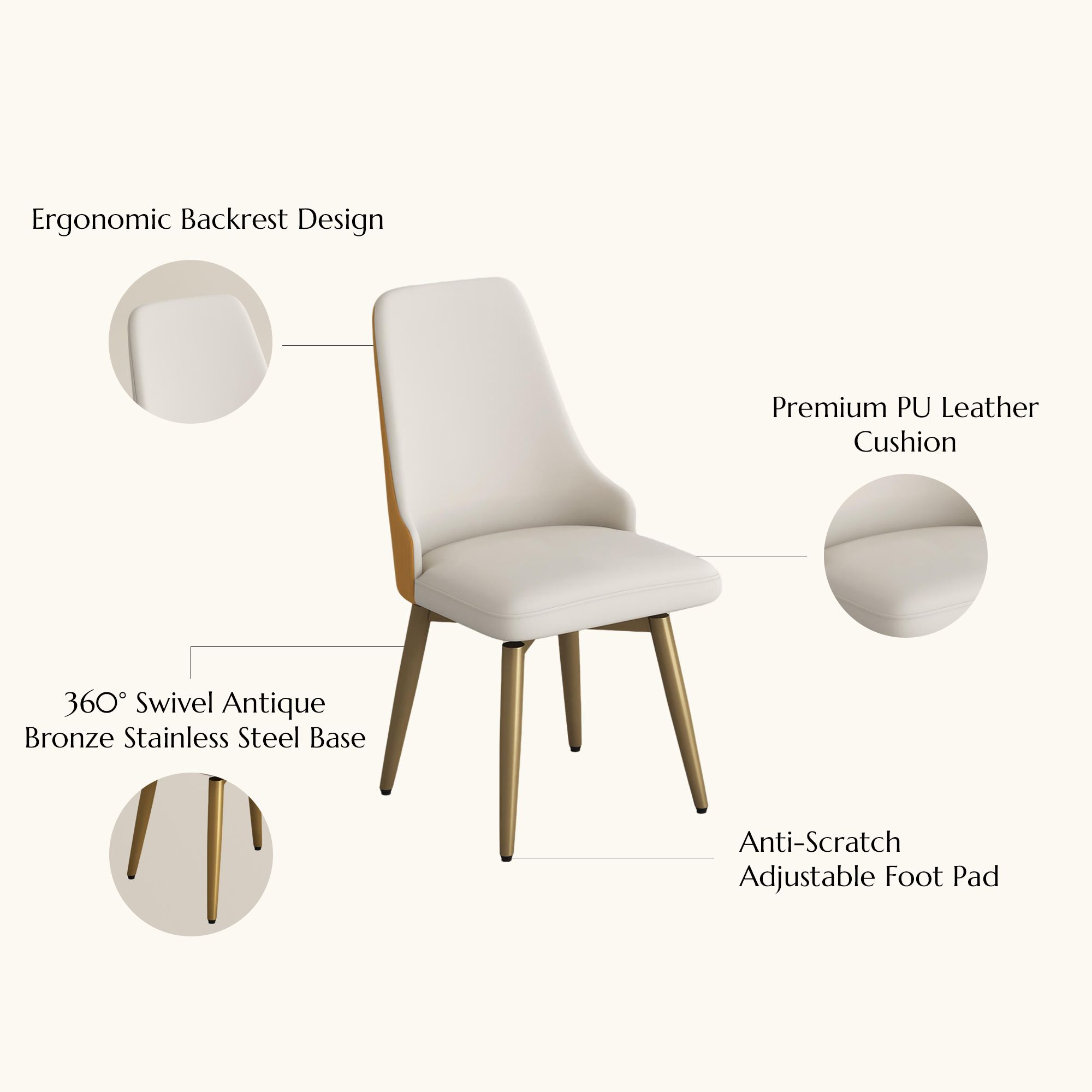 Stainless Steel Orange & Beige PU Leather Dining Chairs