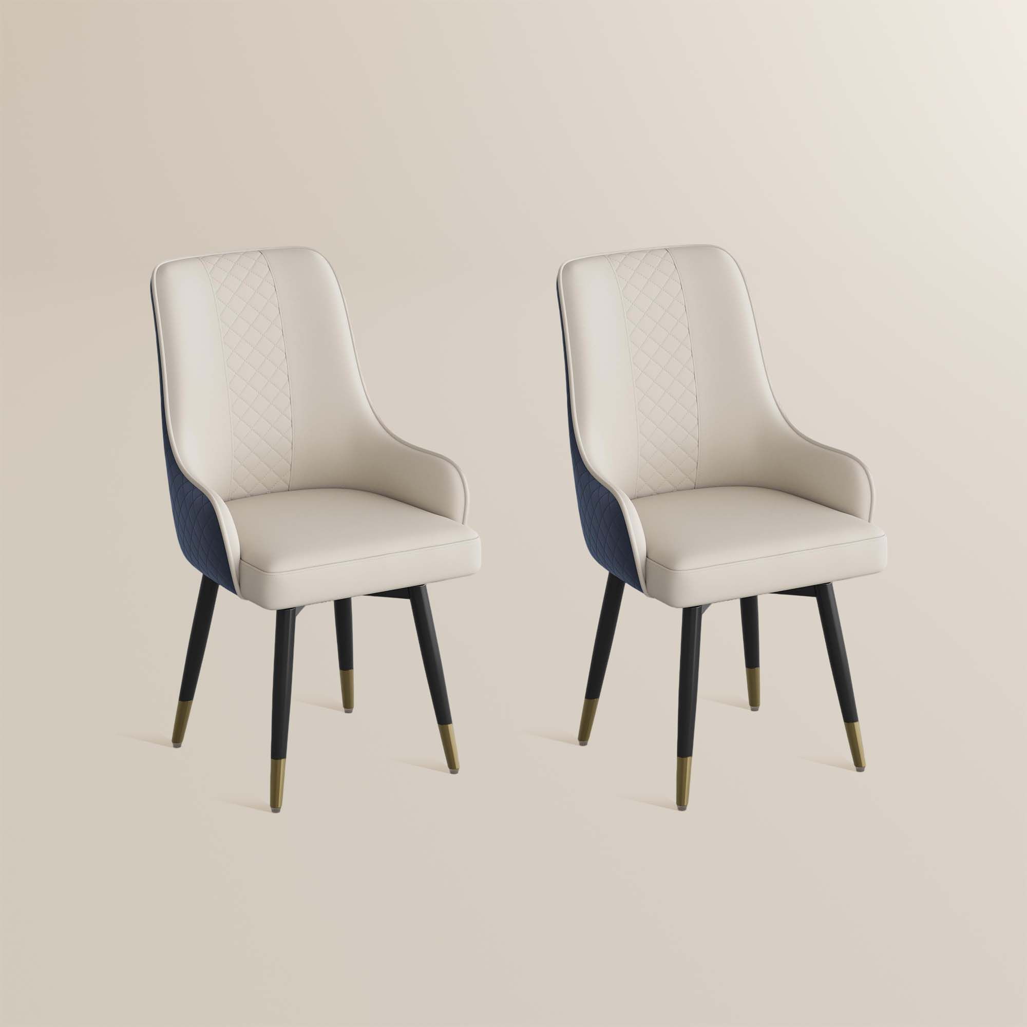 Swivel Navy Blue & Light Gray PU Leather Dining Chairs