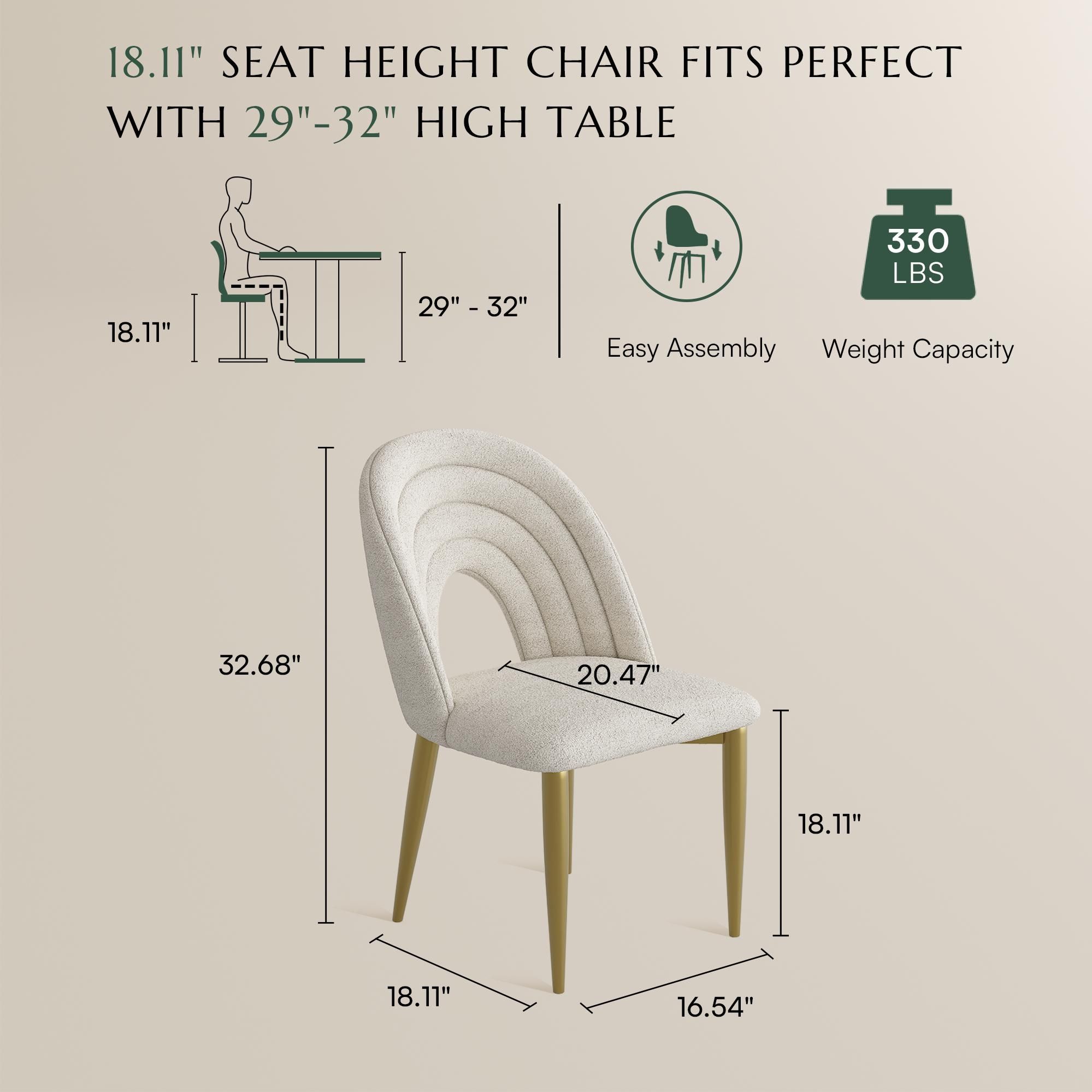 Side Chairs Beige & Gold Bouclé Dining Chairs