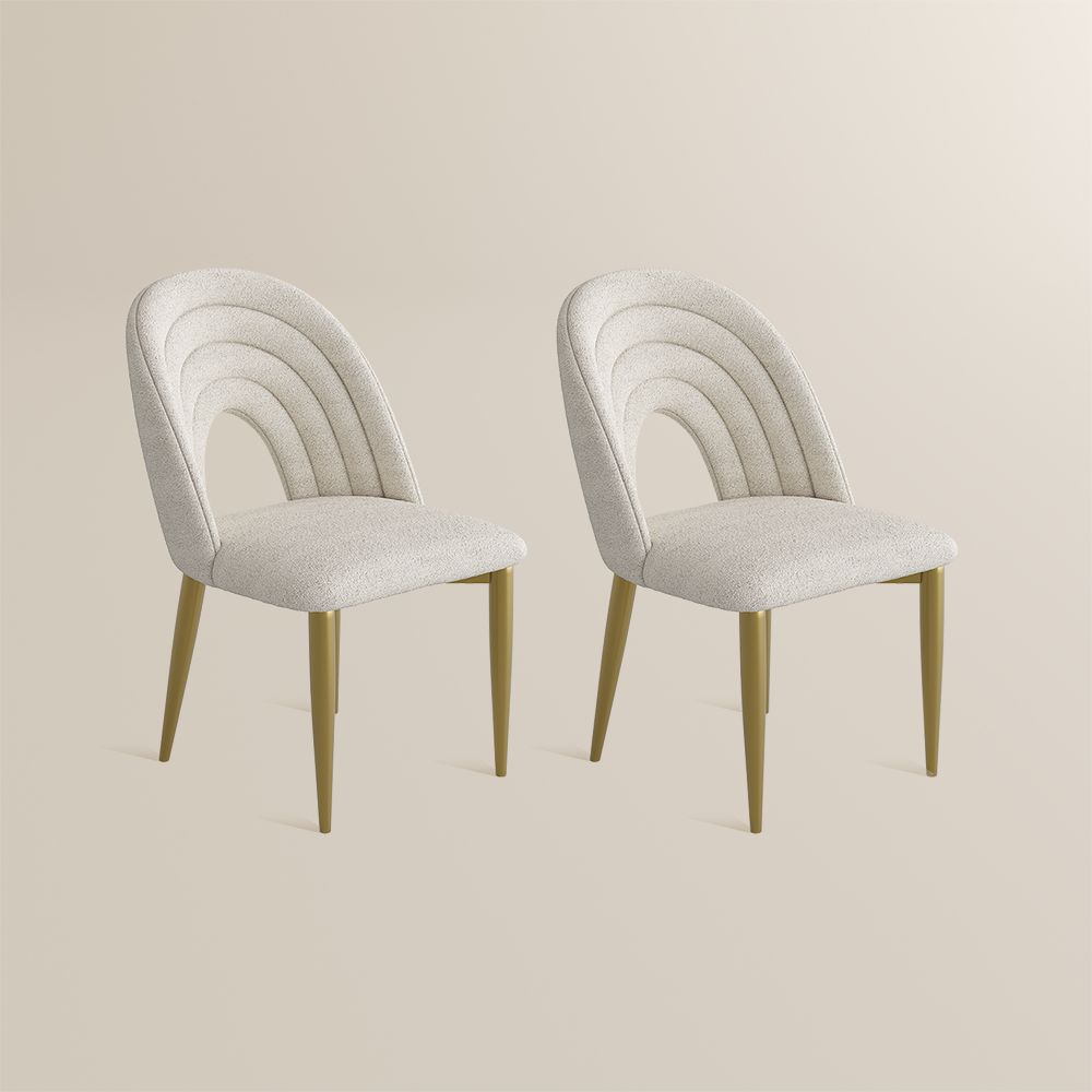 Stainless Steel Beige & Gold Bouclé Dining Chairs