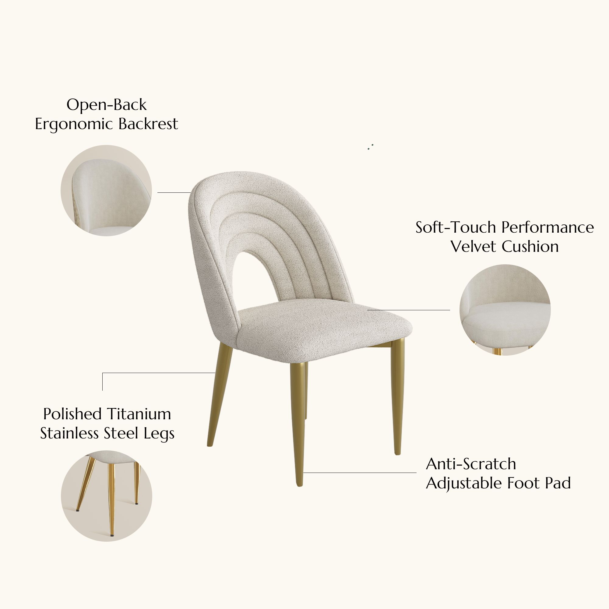 Stainless Steel Beige & Gold Bouclé Dining Chairs