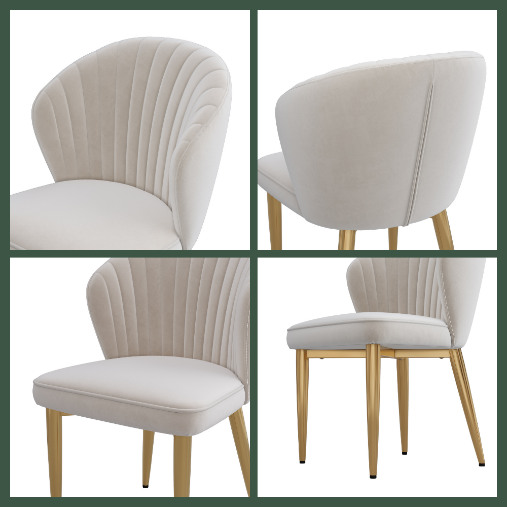 Modern Luxury Beige & Gold Velvet Dining Chairs