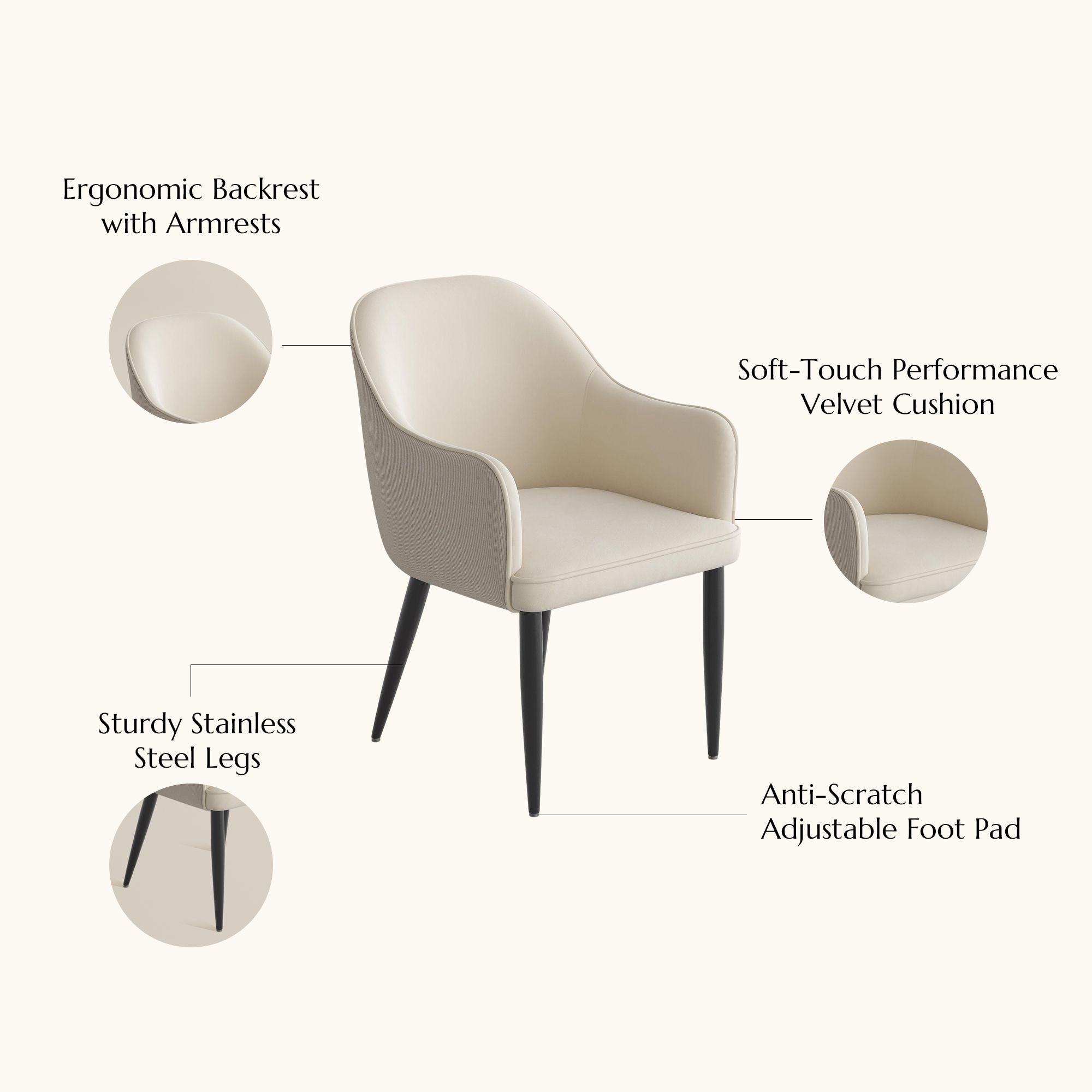 Modern Beige & Khaki Velvet Dining Chairs