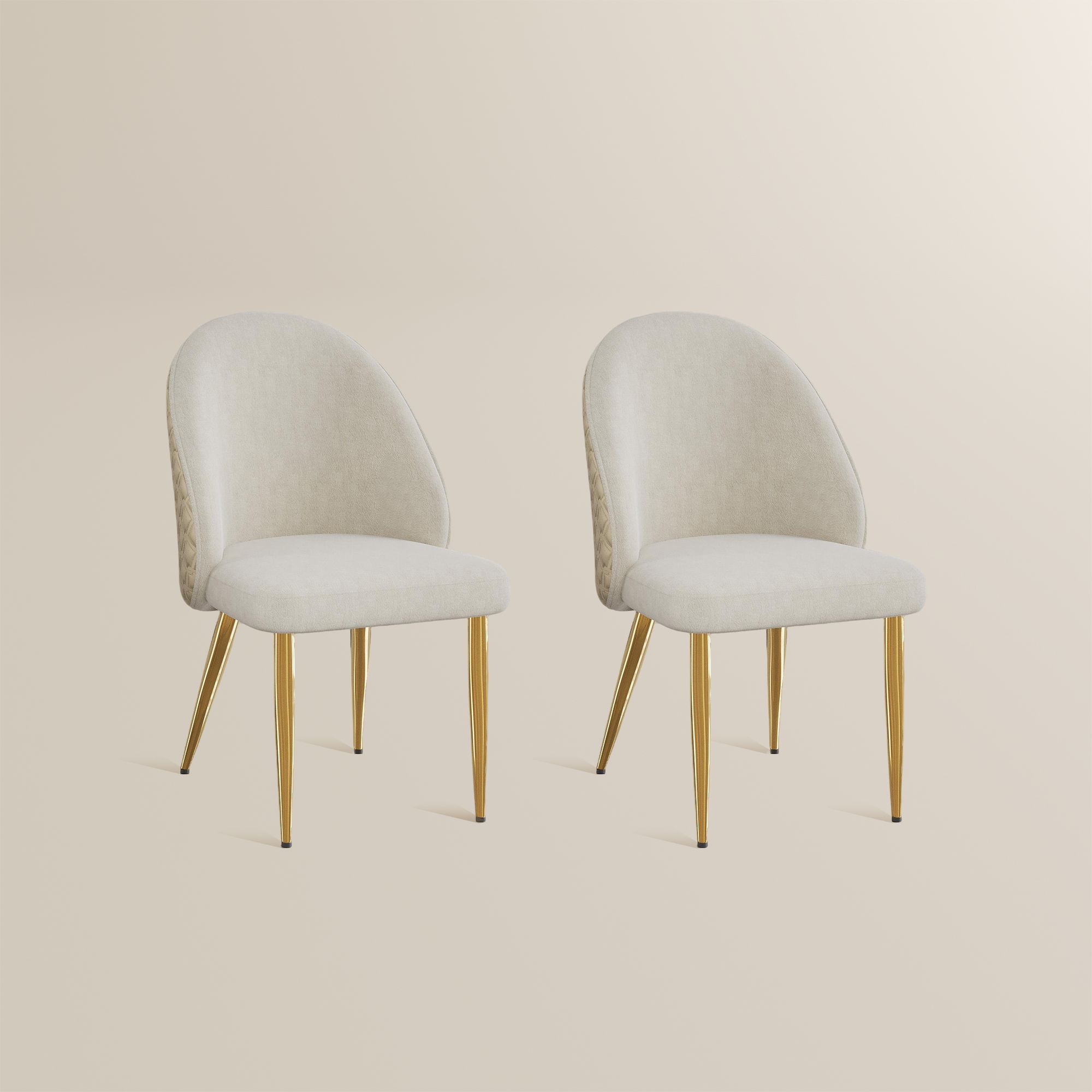 Side Chairs Beige & Gold Velvet & PU Leather Dining Chairs