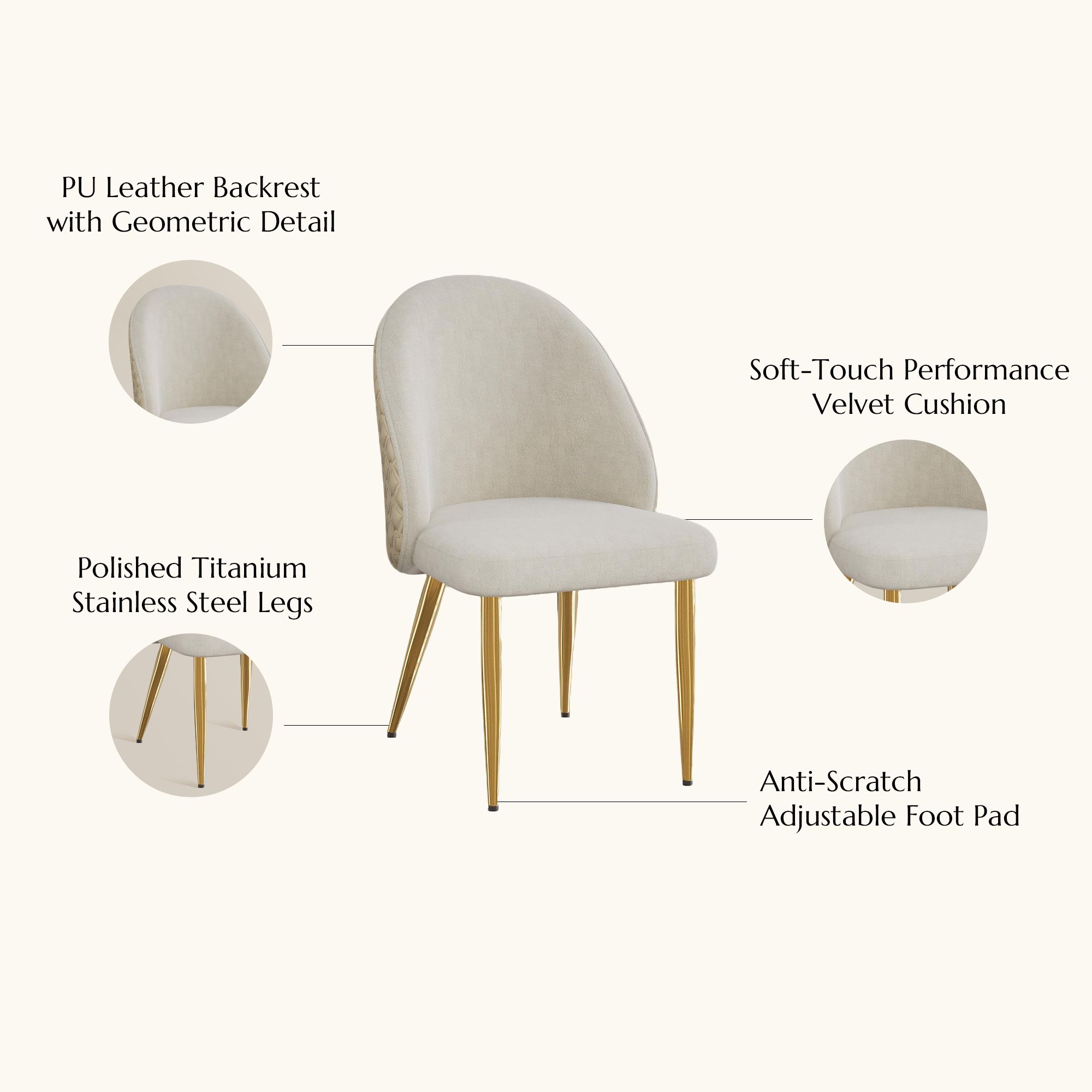 Easy Assembly Beige & Gold Velvet & PU Leather Dining Chairs