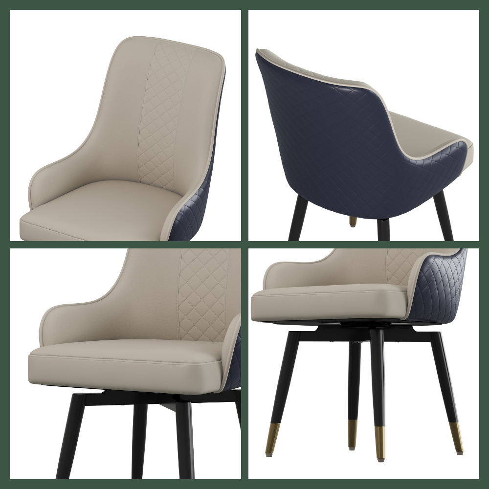 Swivel Navy Blue & Light Gray PU Leather Dining Chairs