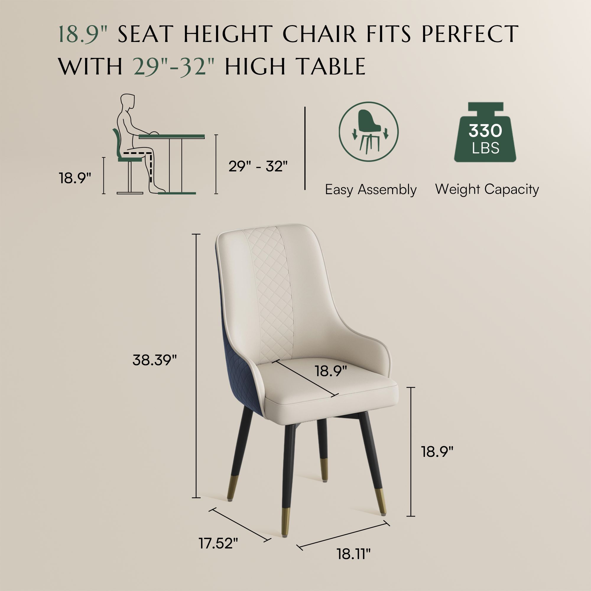 Light Gray Navy Blue & Light Gray PU Leather Dining Chairs