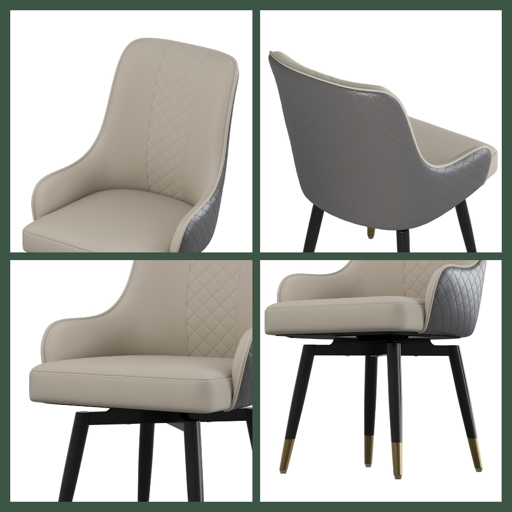 Swivel Gray & Light Gray PU Leather Dining Chairs